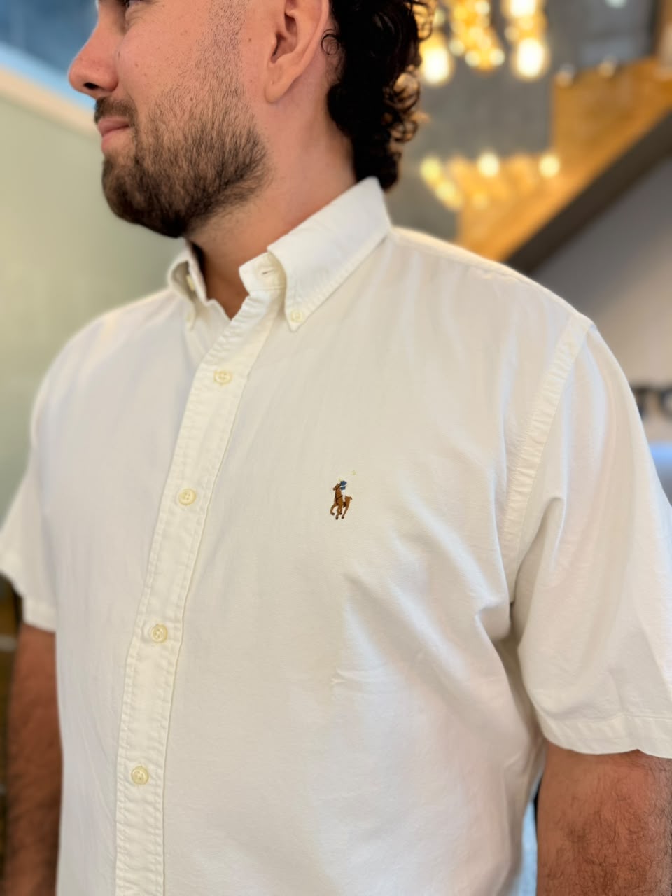 Camisa Polo R.L hombre Oxford Manga Corta Blanca Caballo Multicolor