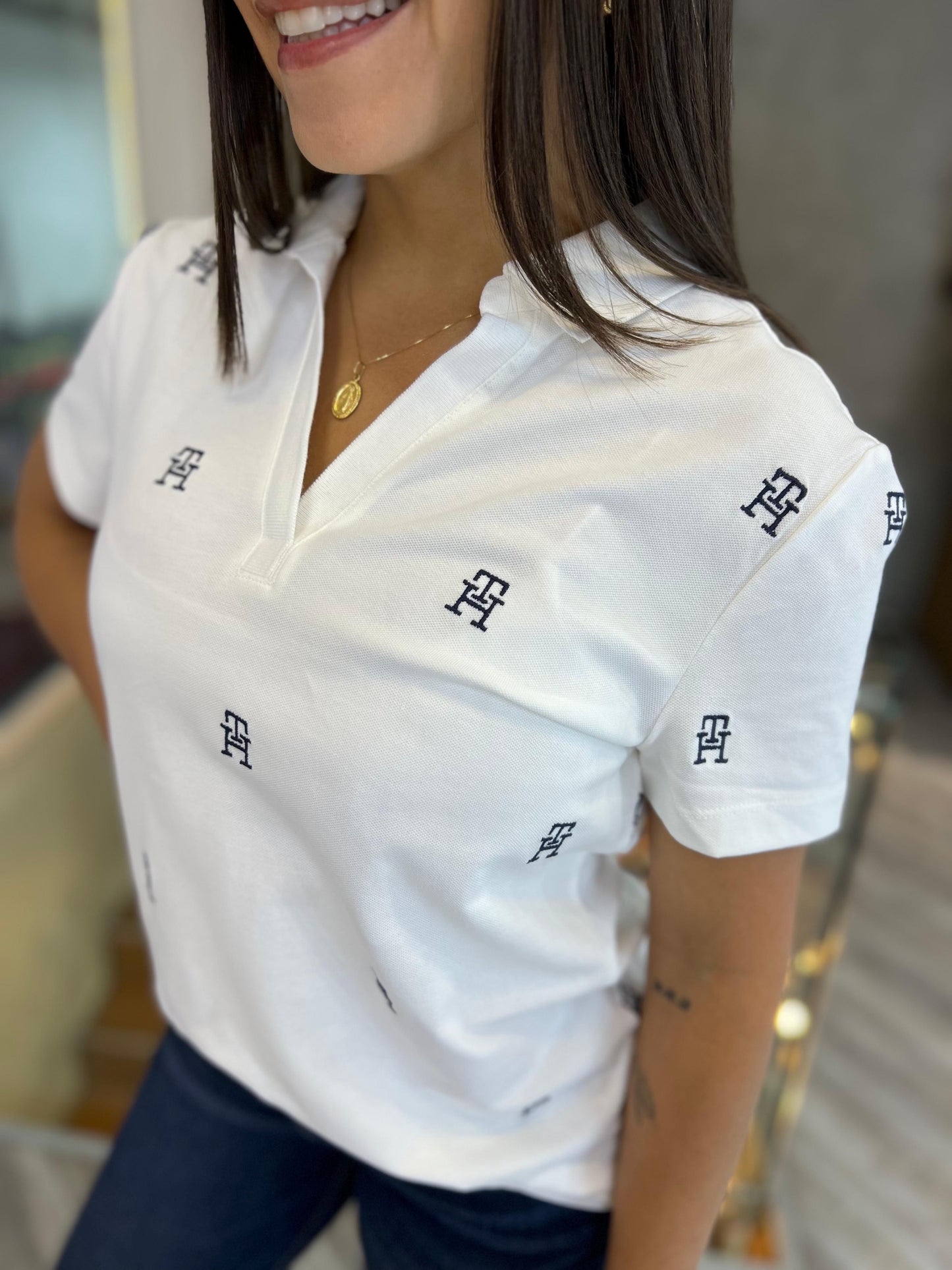 Polo Tommy Hilfiger Mujer Blanco Escudos