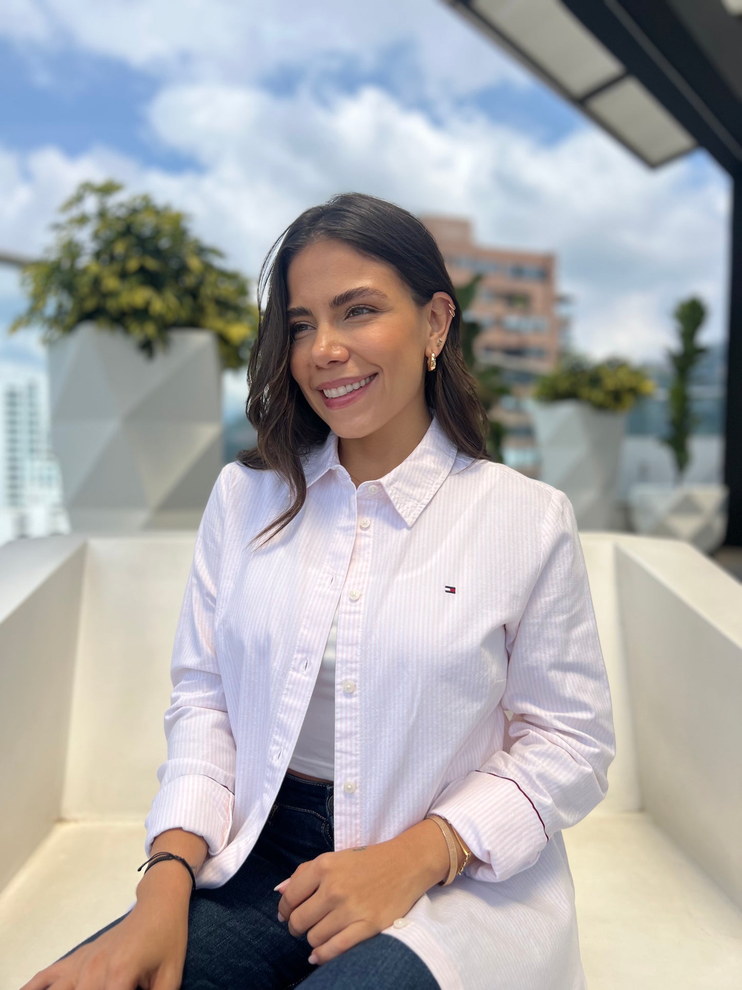 Camisa Tommy Hilfiger Mujer Rosa Oxford
