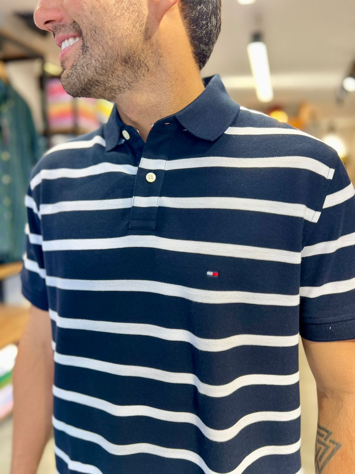 Polo Tommy Hilfiger Hombre Azul Líneas