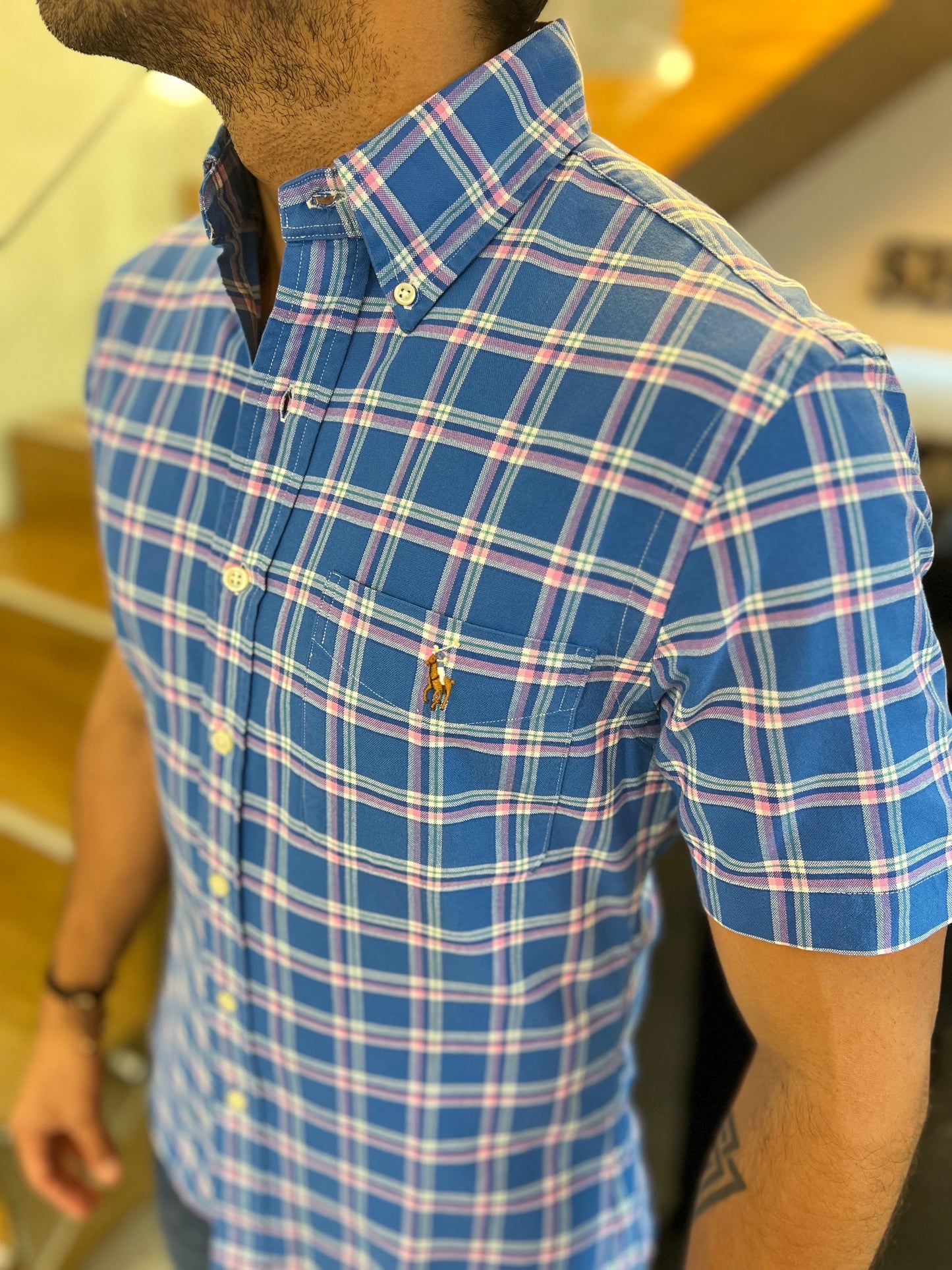 Camisa Polo R.L hombre Oxford Slim Fit Manga Corta
