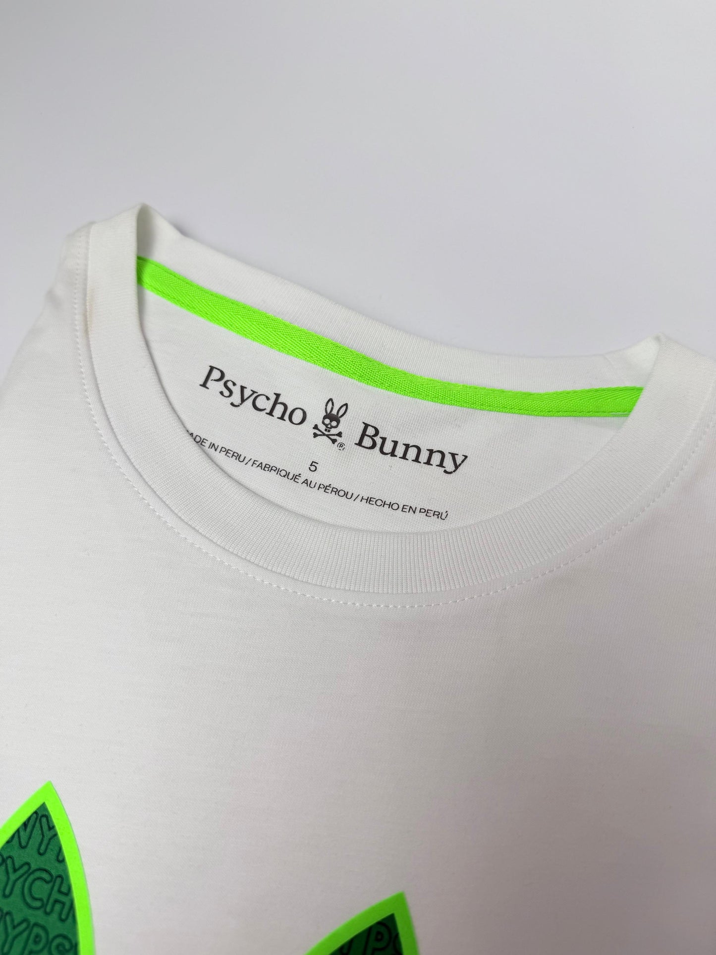 Camiseta Psycho bunny hombre Algodón Blanca Verde Neón