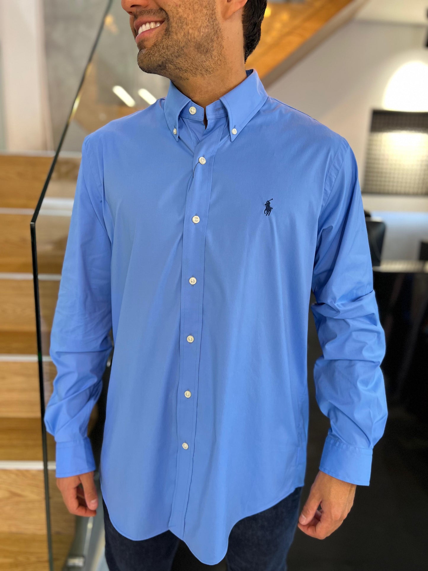 Camisa Polo R.L hombre Performance Celeste