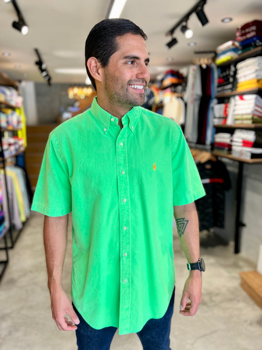 Camisa Polo R.L hombre Verde Manga Corta Oxford *(Defecto)