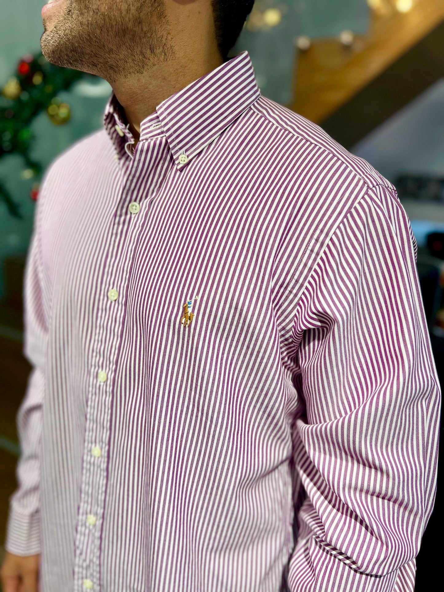Camisa Polo R.L hombre Algodón Rayas Moradas