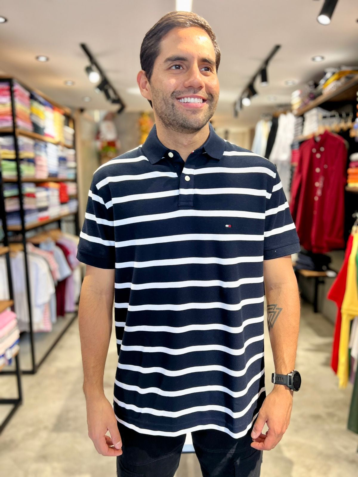 Polo Tommy Hilfiger Hombre Azul Líneas