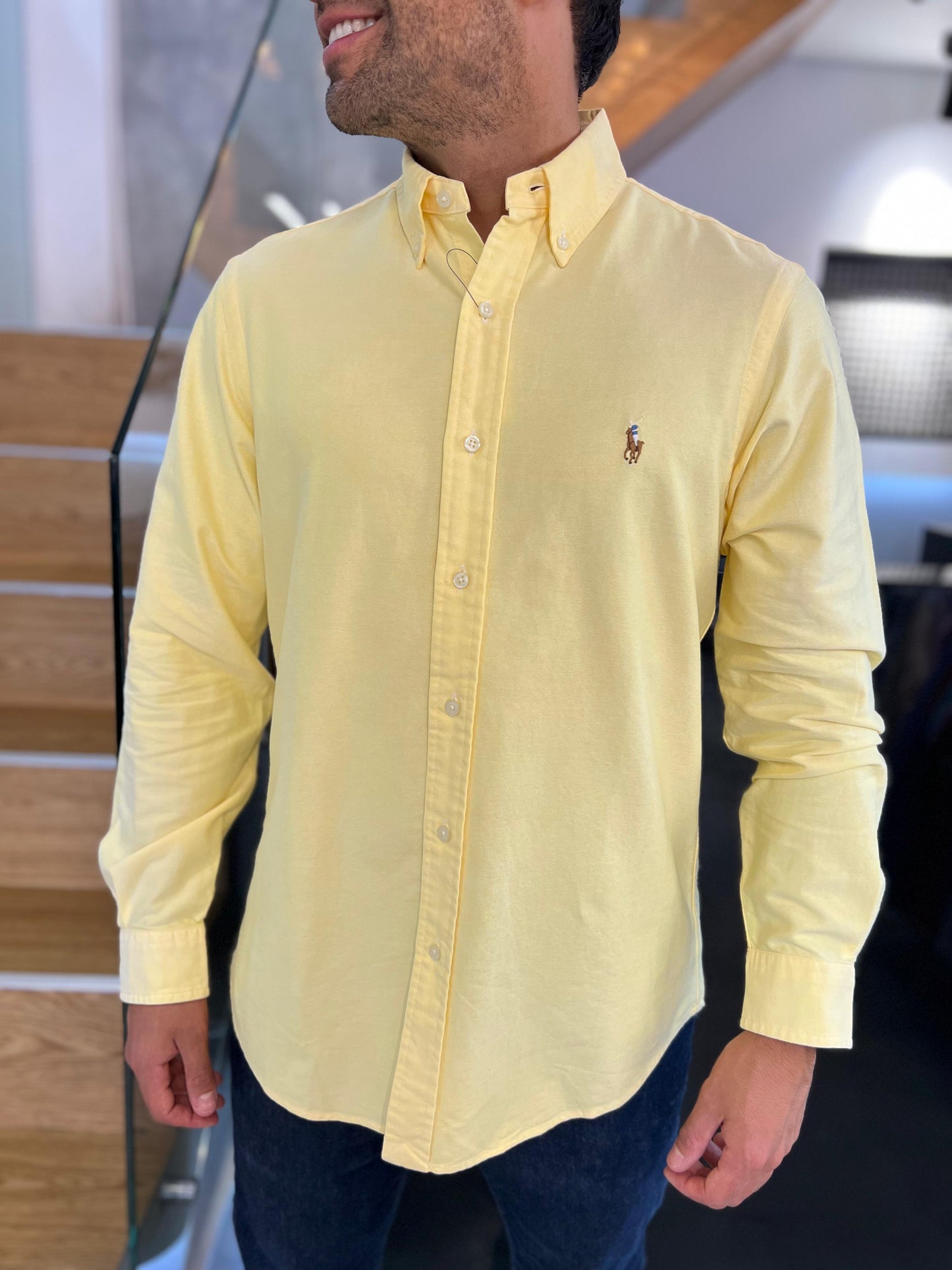 Camisa Polo R.L hombre Oxford Amarilla