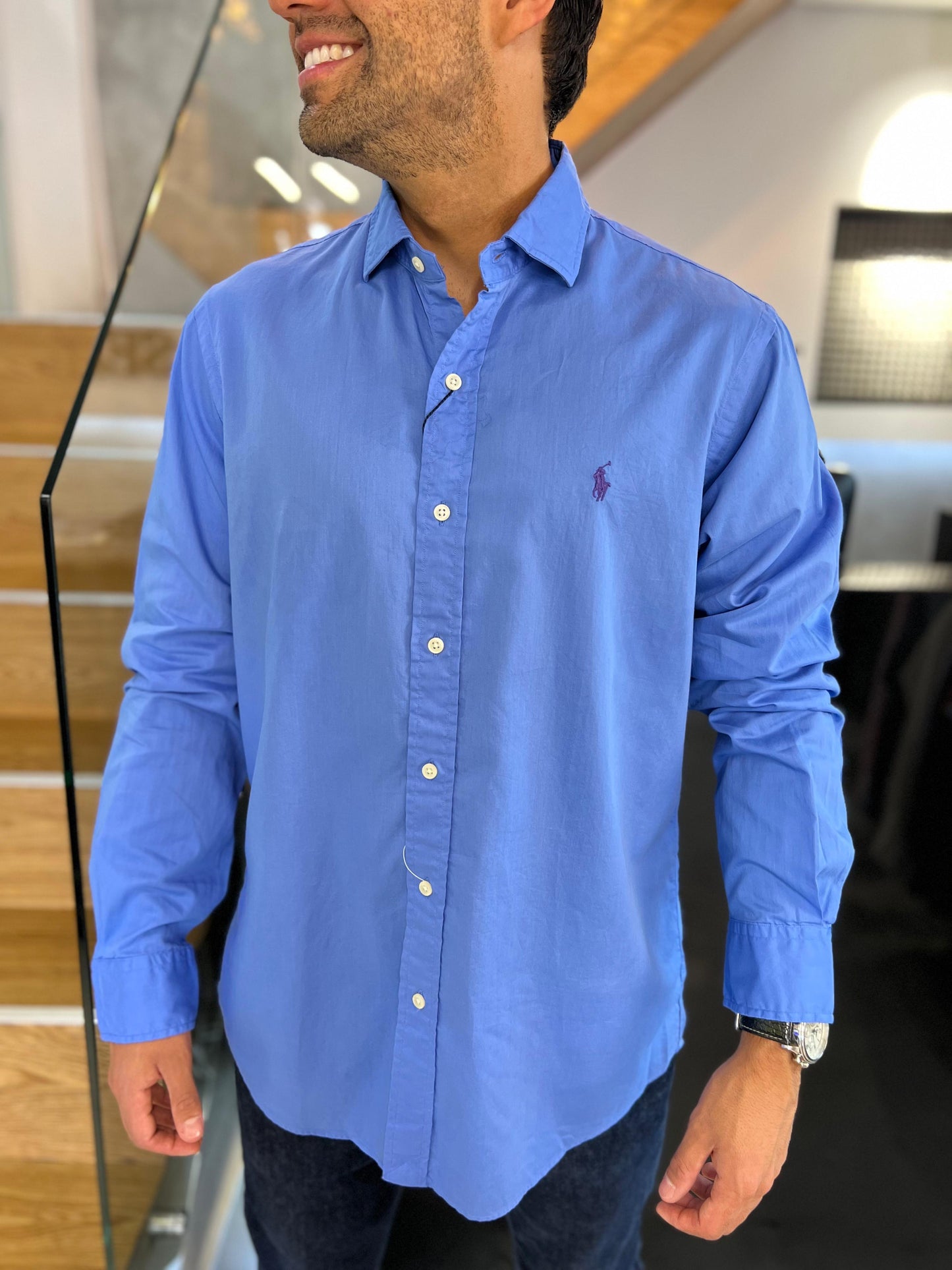 Camisa Polo R.L hombre Algodón Azul