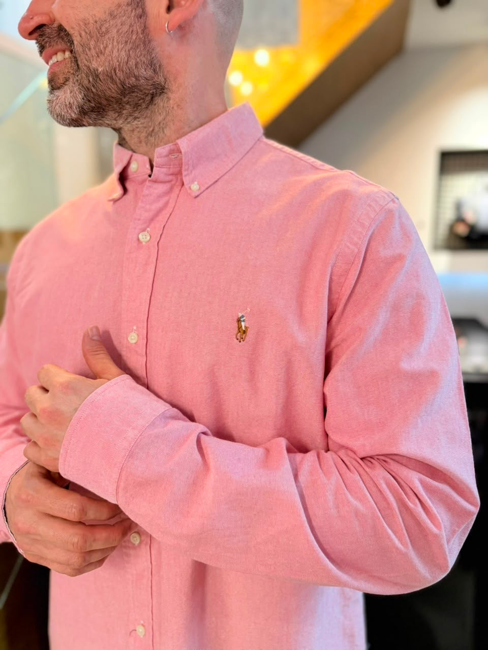 Camisa Polo R.L hombre Oxford Rosa Caballo Multicolor