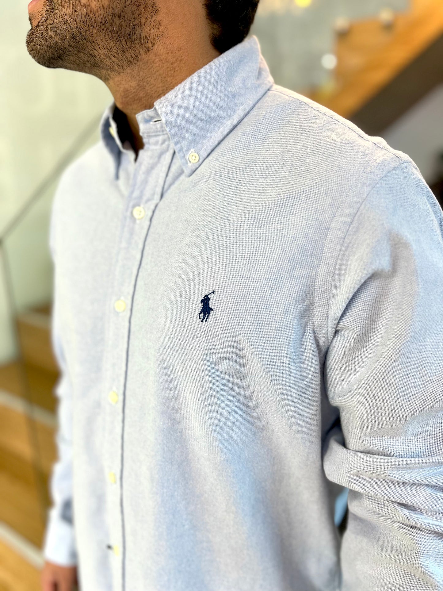 Camisa Polo R.L hombre Oxford Celeste