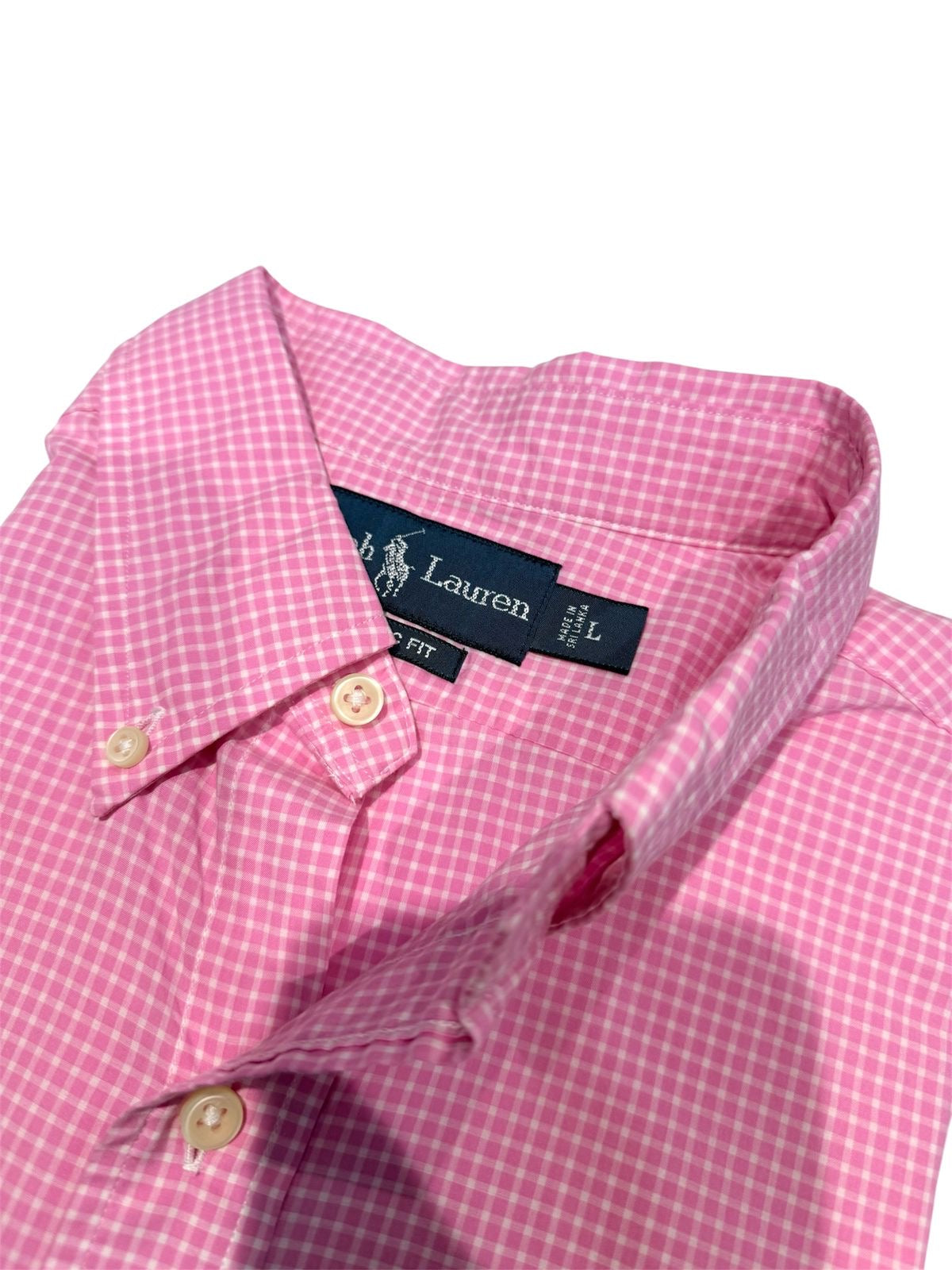 Camisa Polo R.L hombre Algodón Cuadros Rosados Caballo Celeste
