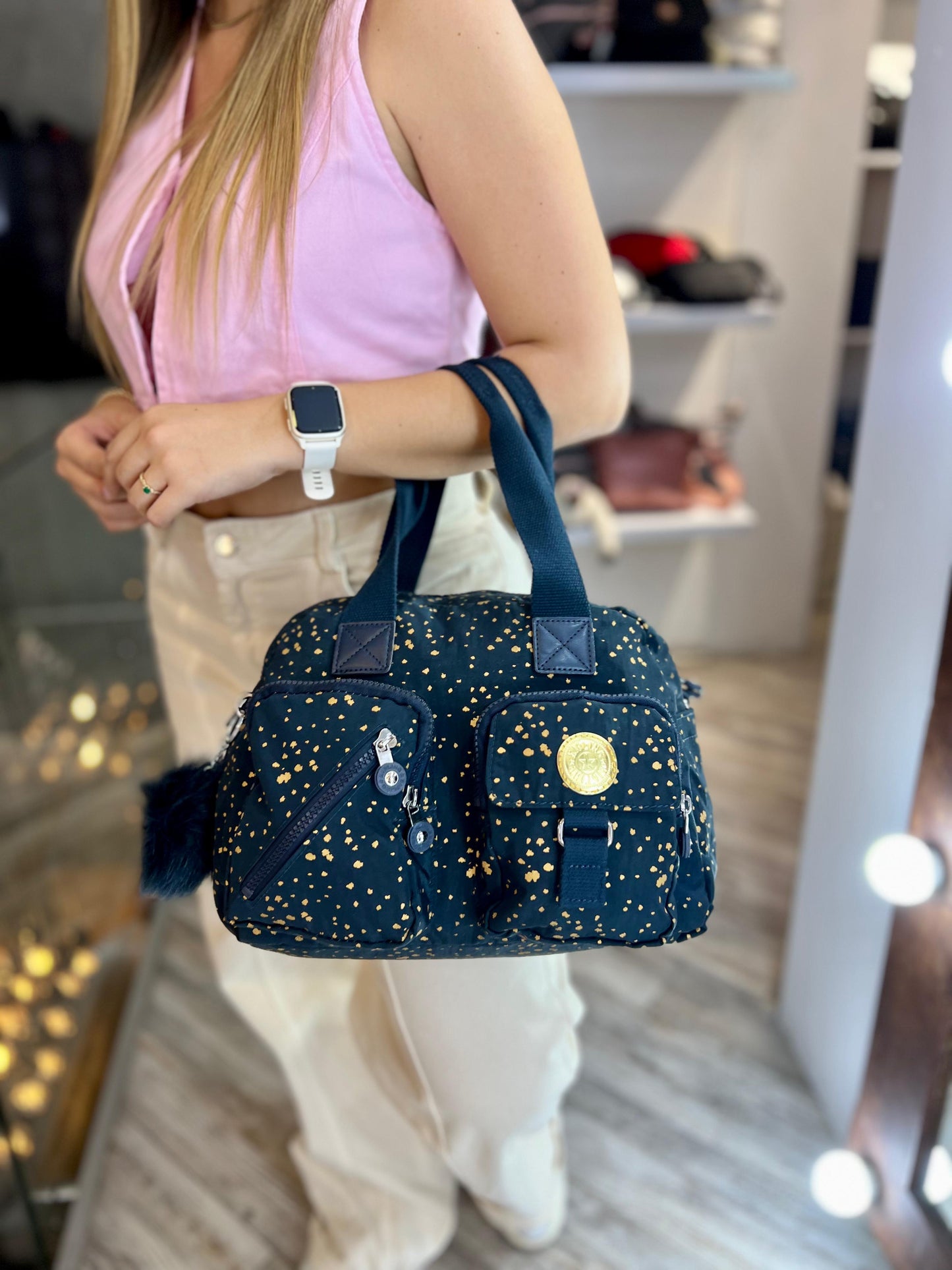 Bolso de Mano Azul Estampado