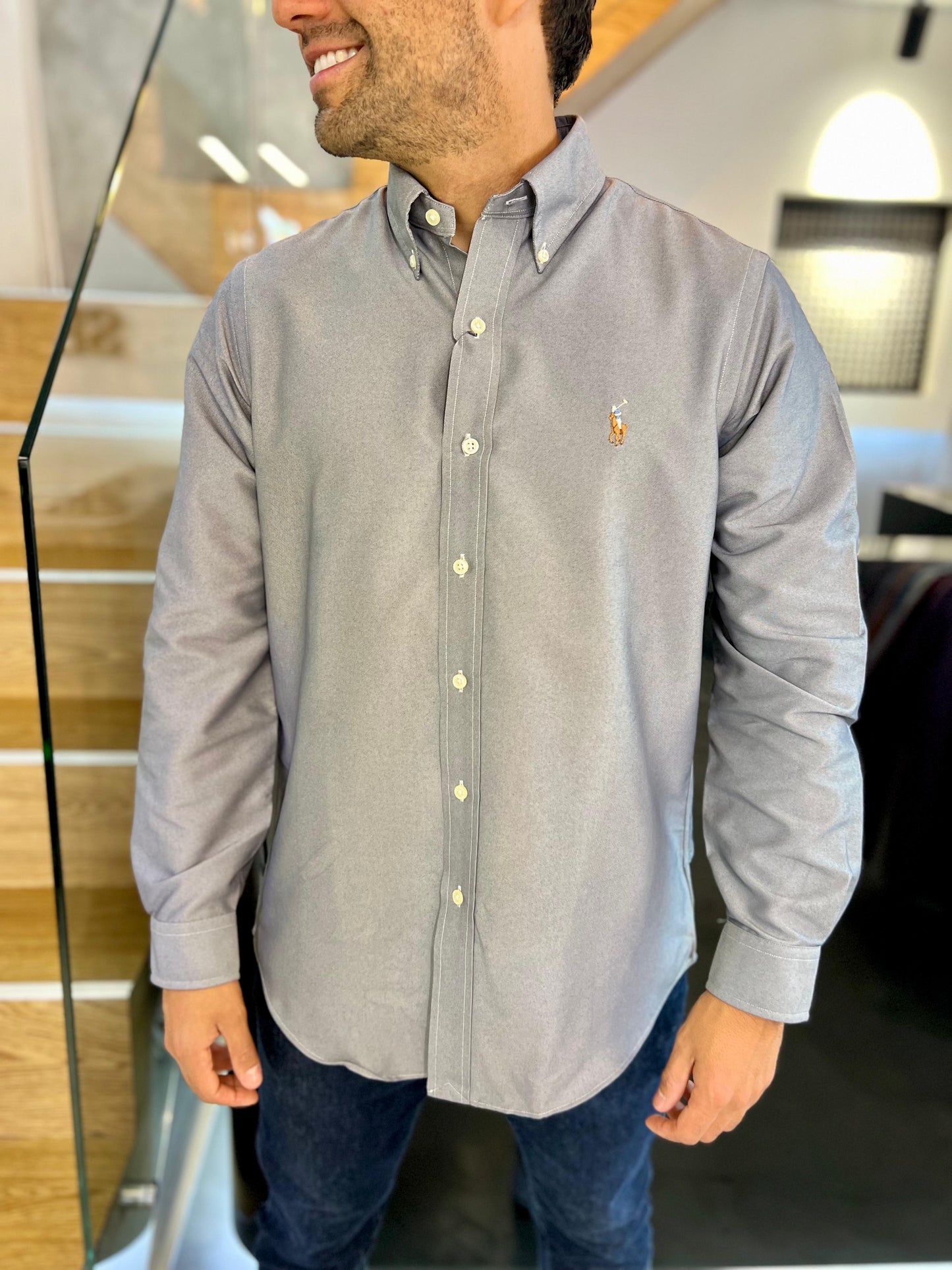 Camisa Polo R.L hombre Algodón Gris