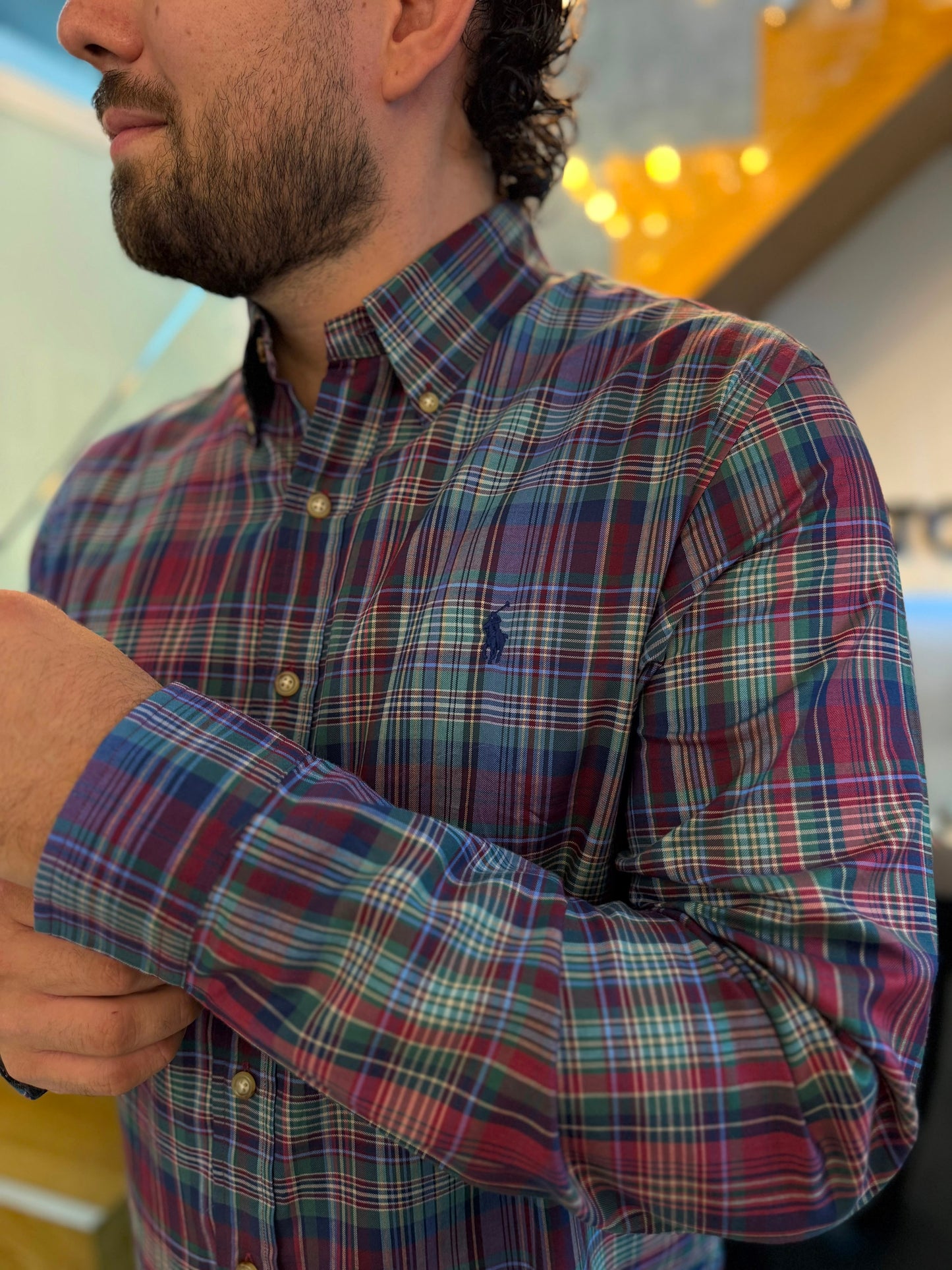 Camisa Polo R.L hombre Algodón Rayas Caballo Azul