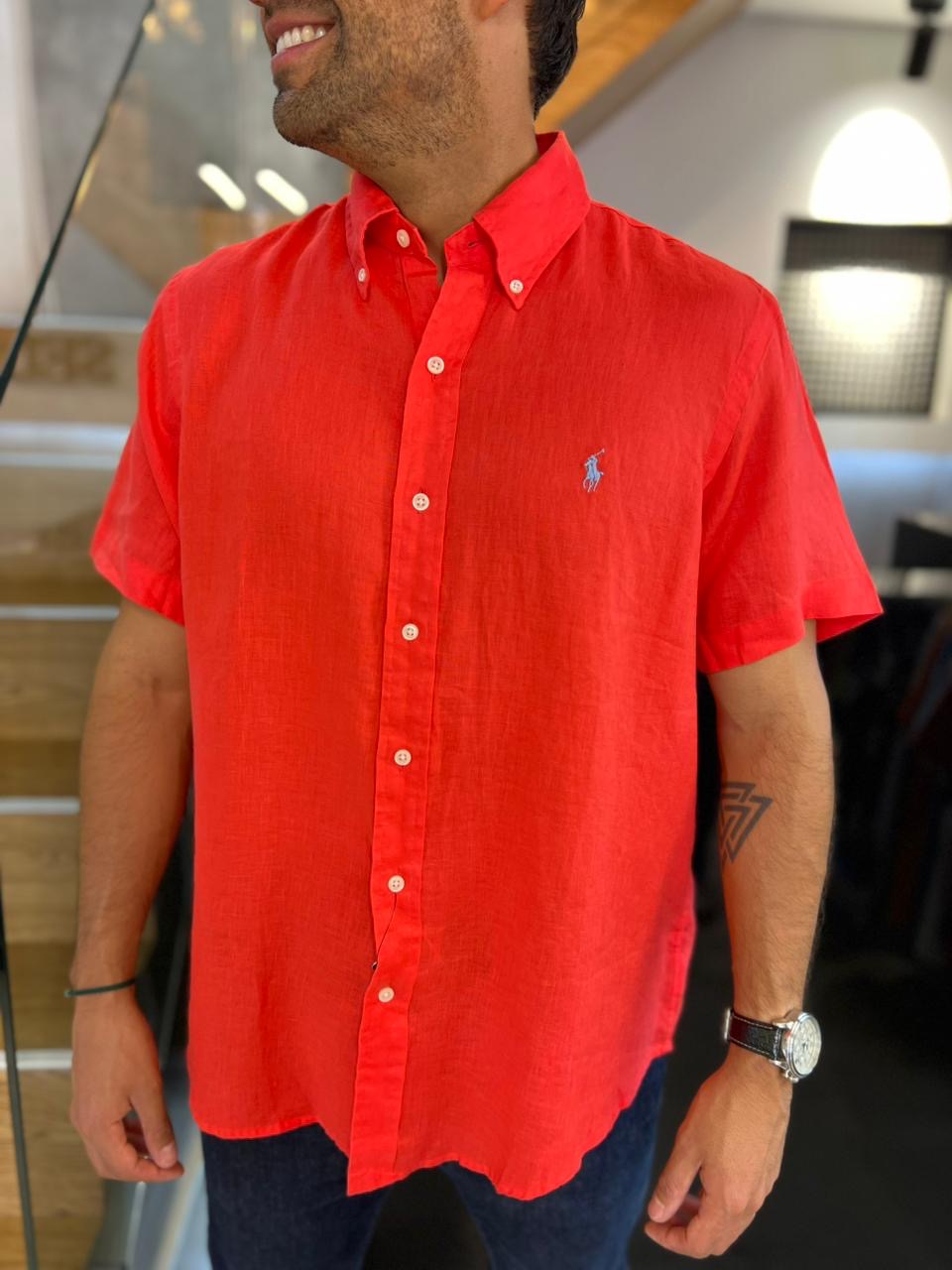 Camisa Polo R.L hombre Roja Lino