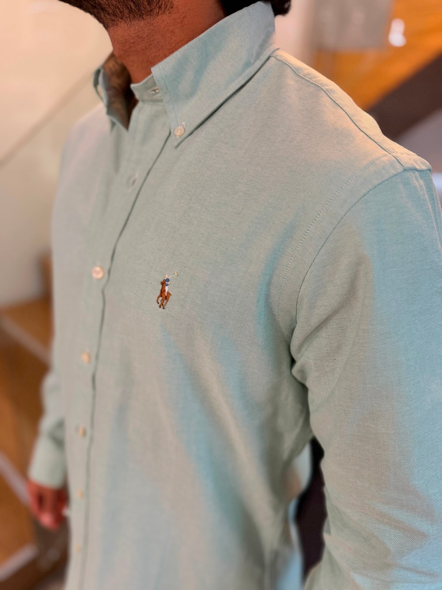 Camisa Polo R.L hombre Algodón Verde Pastel Caballo Multicolor