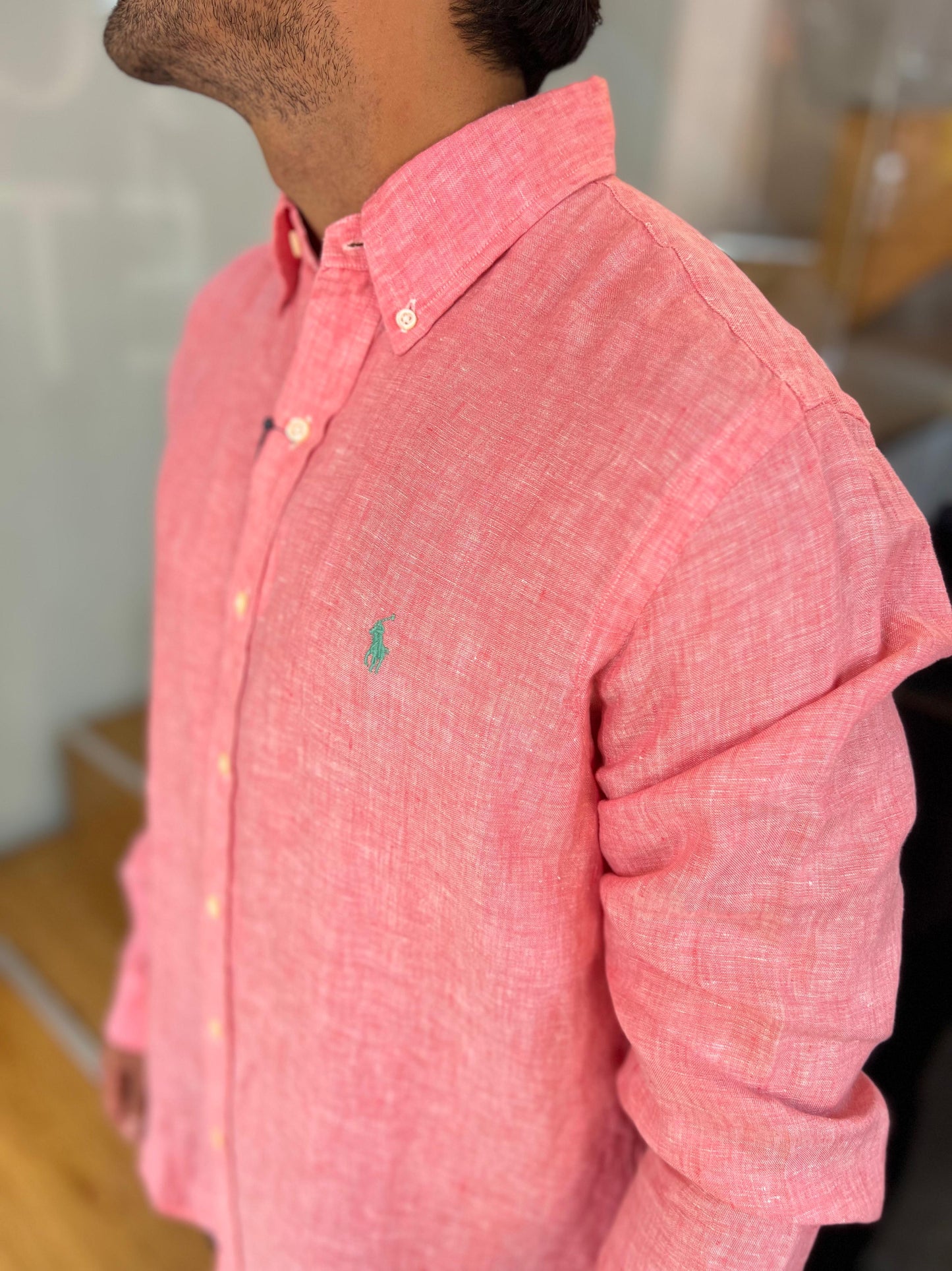 Camisa Polo R.L hombre Rosada Lino