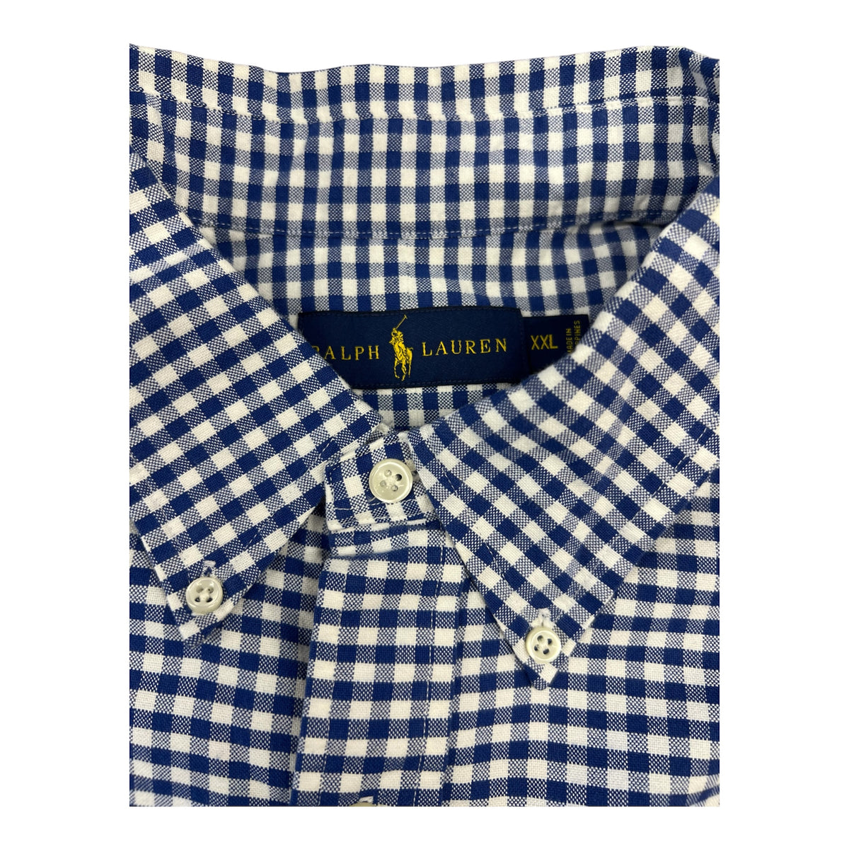 Camisa Polo R.L hombre Oxford Cuadros Azules Con Blanco Caballo Multicolor