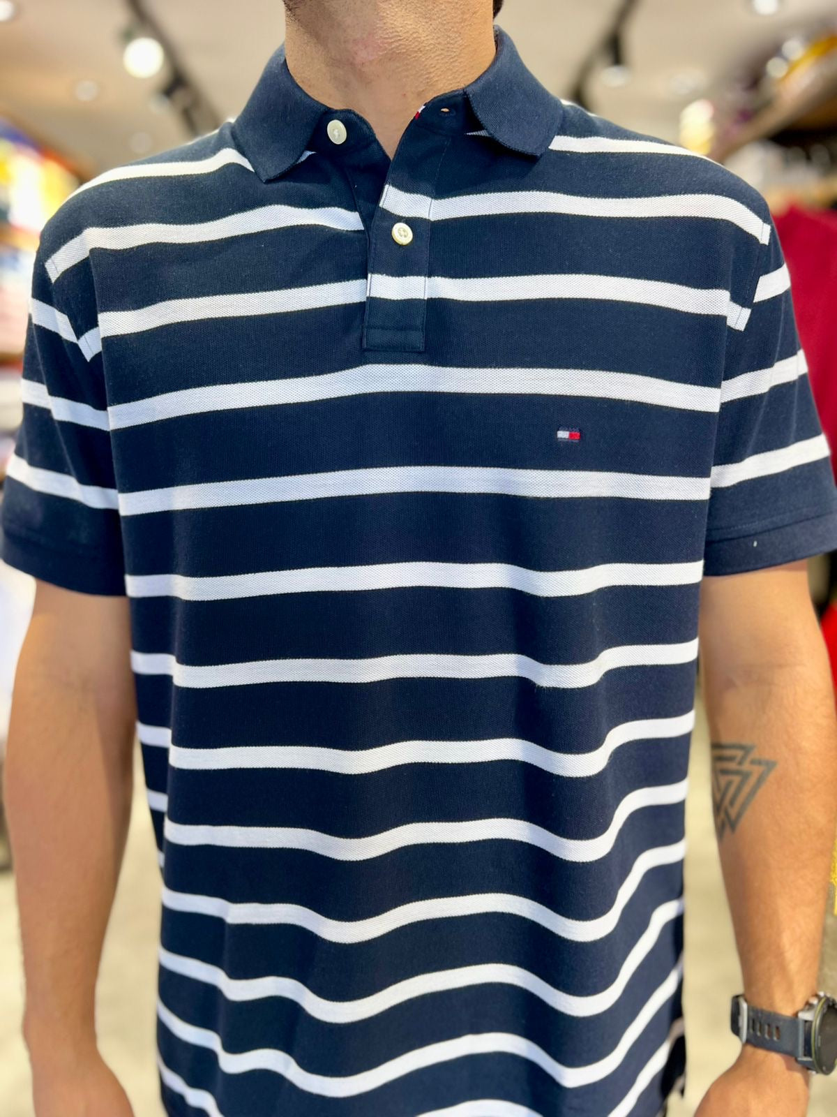 Polo Tommy Hilfiger Hombre Azul Líneas