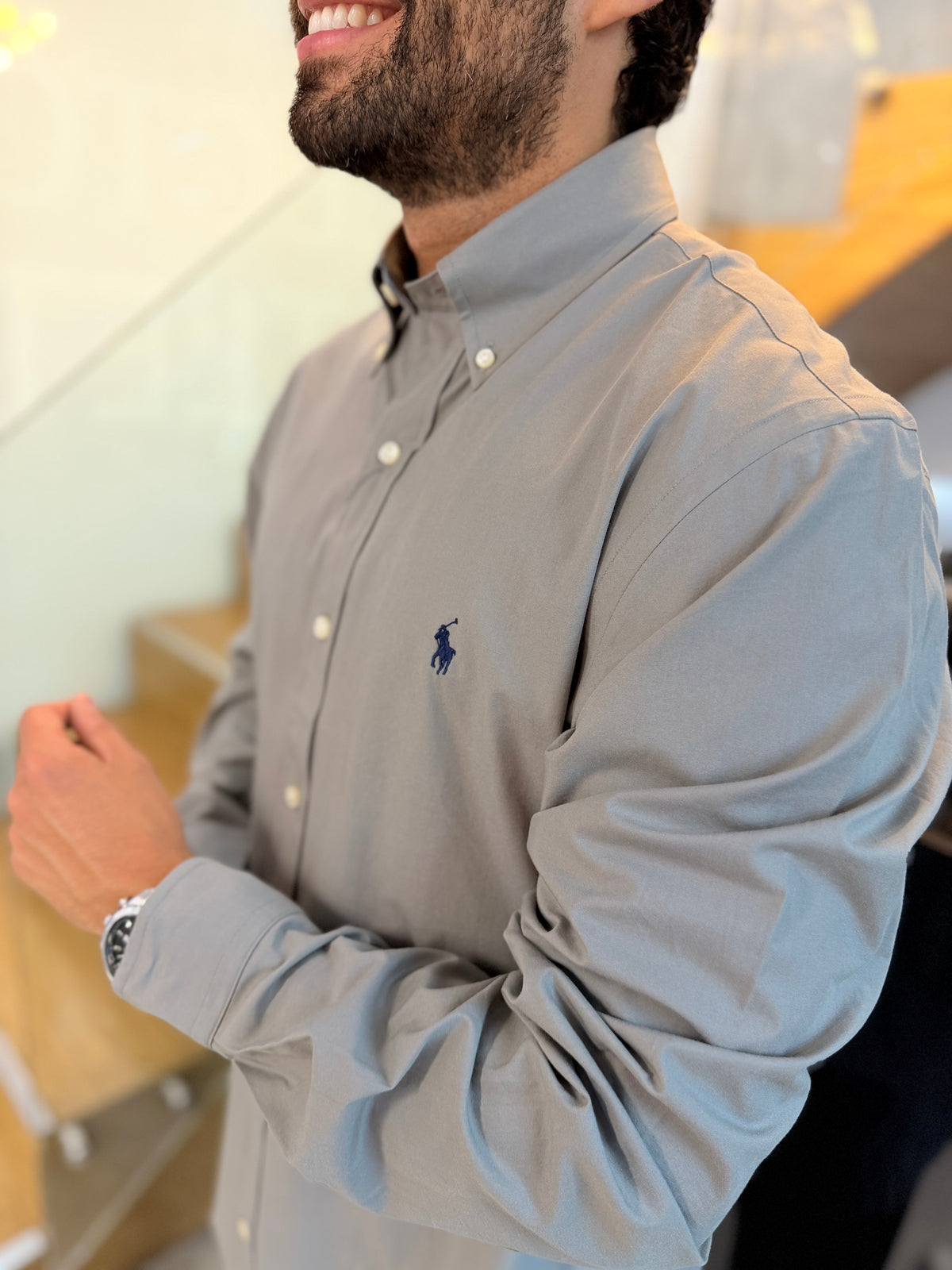 Camisa Polo R.L hombre Performance Gris Caballo Azul