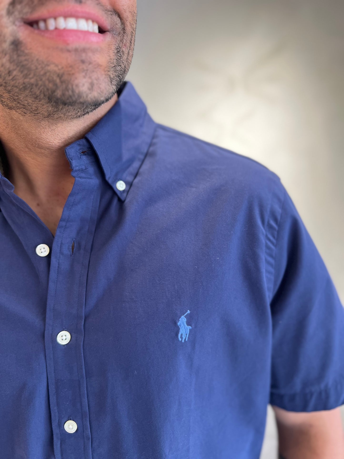 Camisa Polo R.L Azul Manga Corta hombre