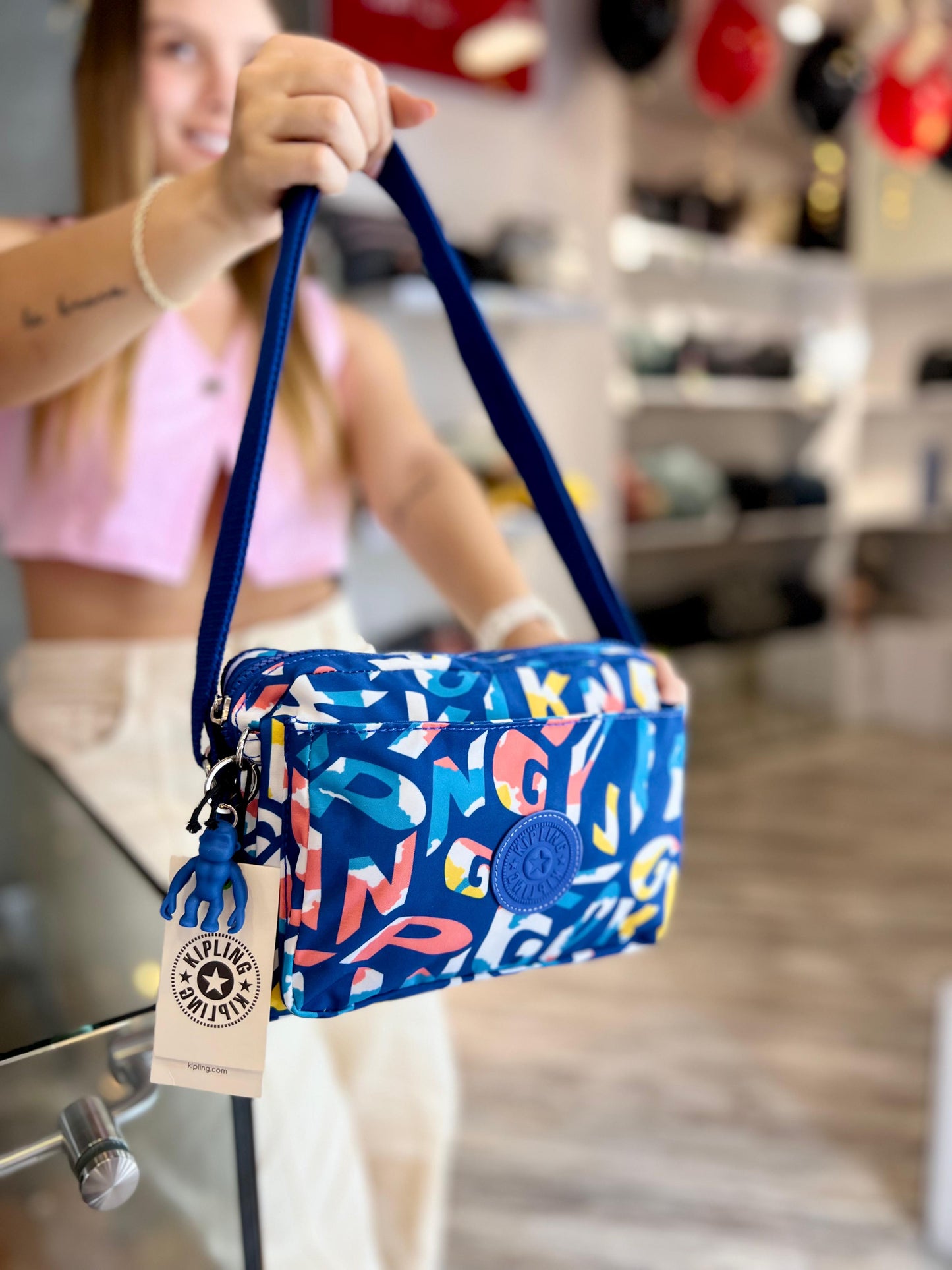 Bolso Manos Libres Azul Estampado