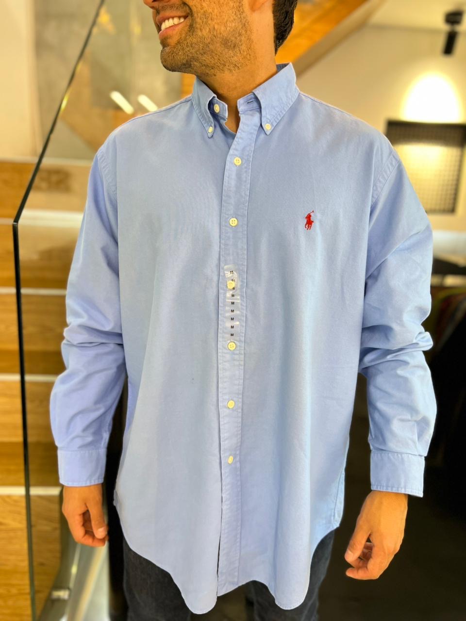 Camisa Polo R.L hombre Oxford Celeste