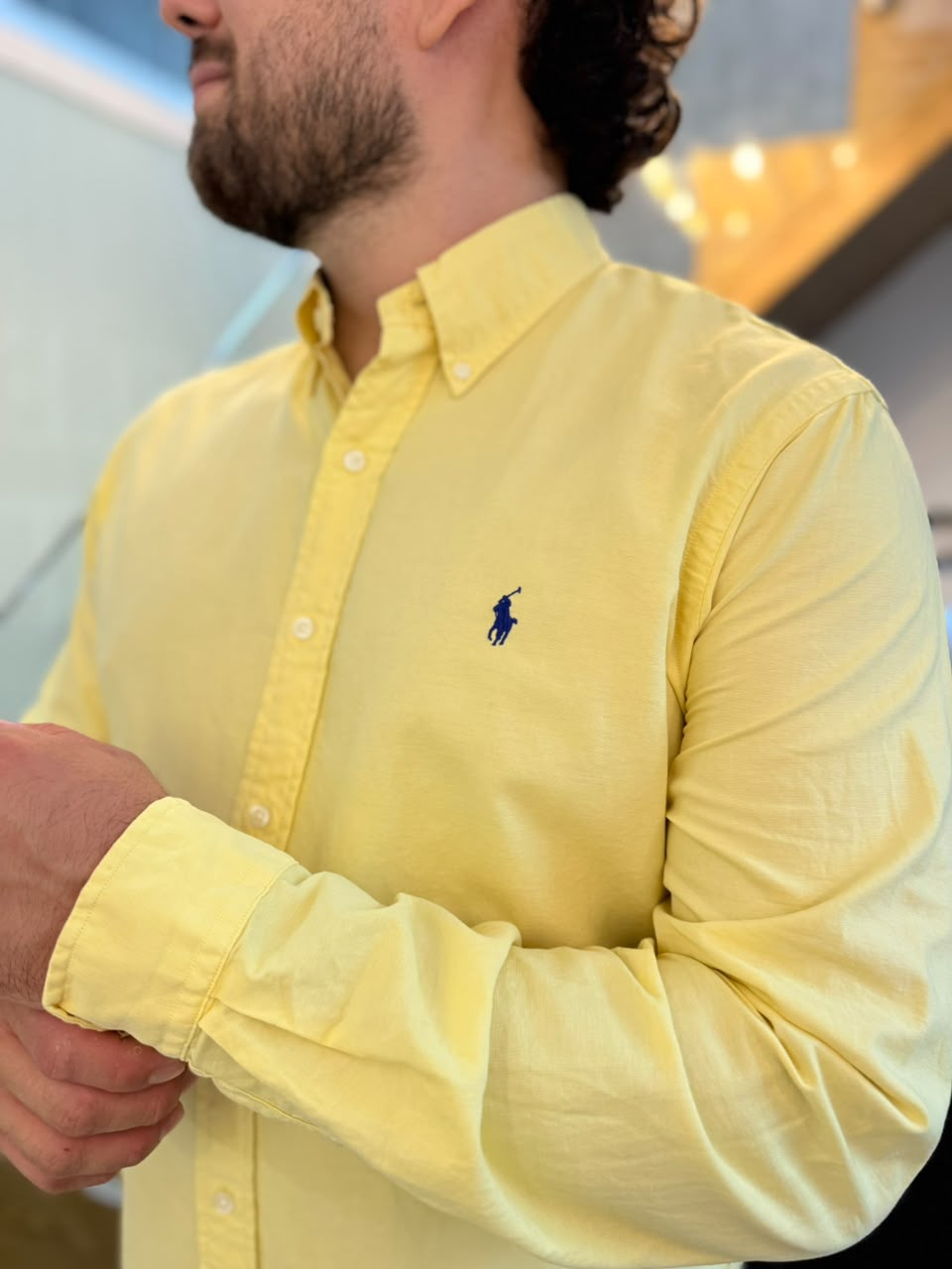 Camisa Polo R.L hombre Algodón Amarilla Caballo Azul