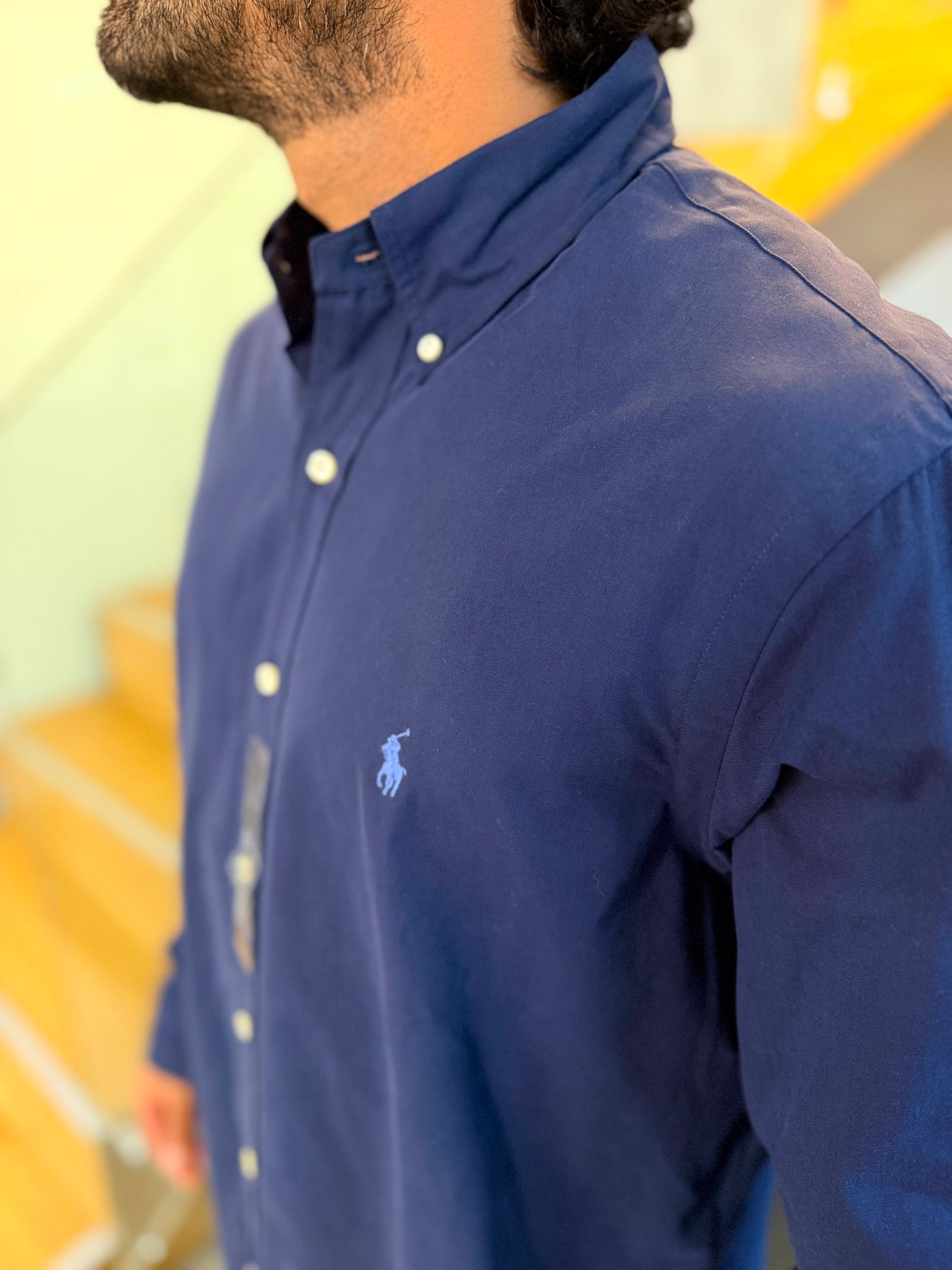 Camisa Polo R.L hombre Algodón Azul Oscura Caballo Celeste
