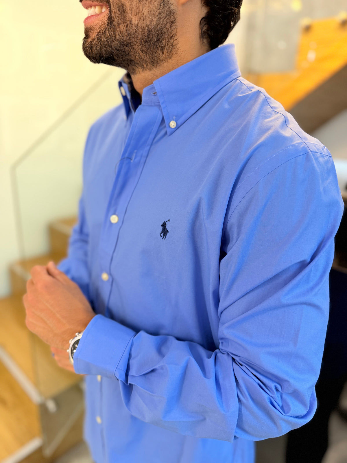 Camisa Polo R.L hombre Algodón Azul Cielo Caballo Azul