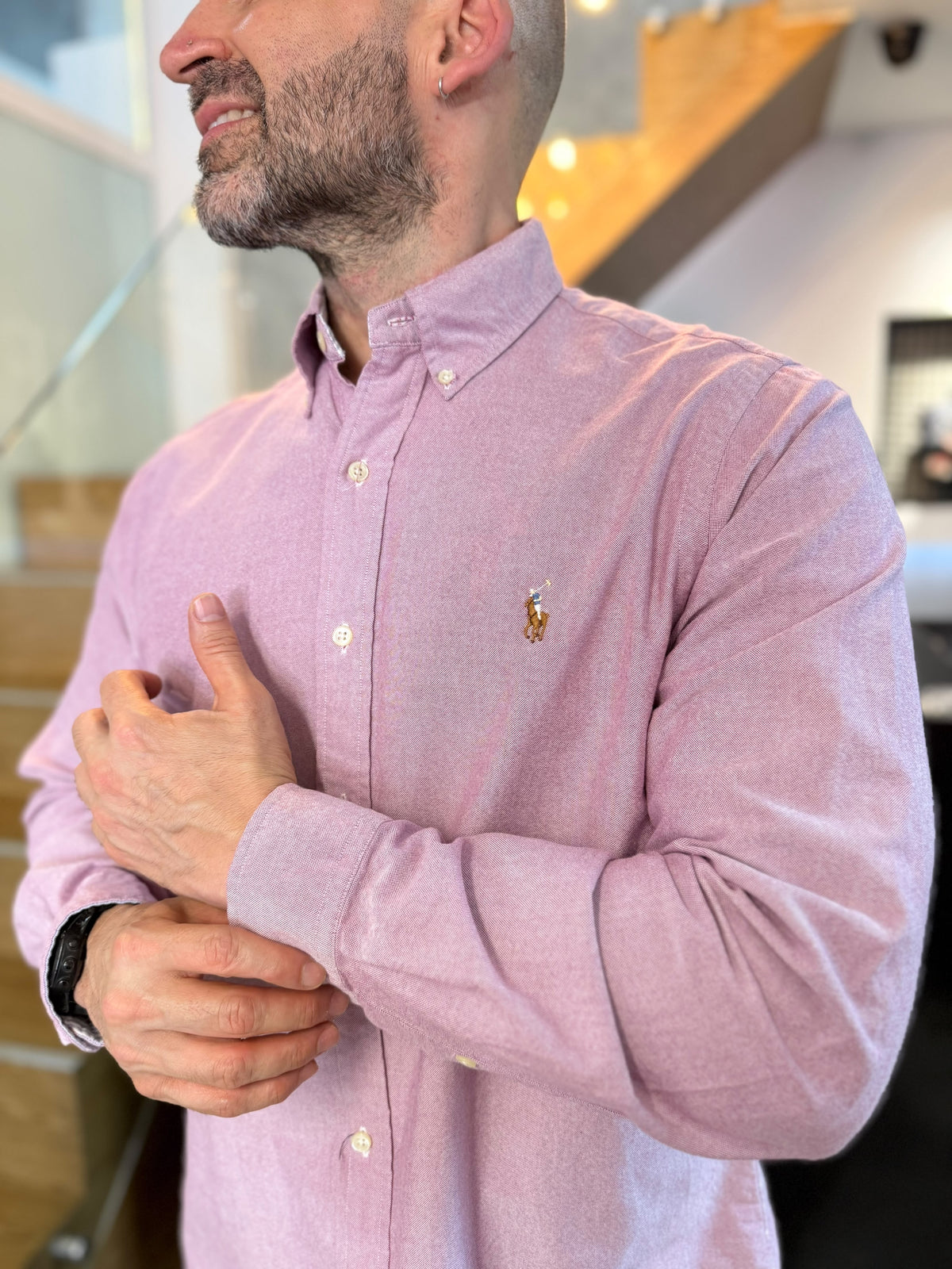 Camisa Polo R.L hombre Oxford Rosada Caballo Multicolor