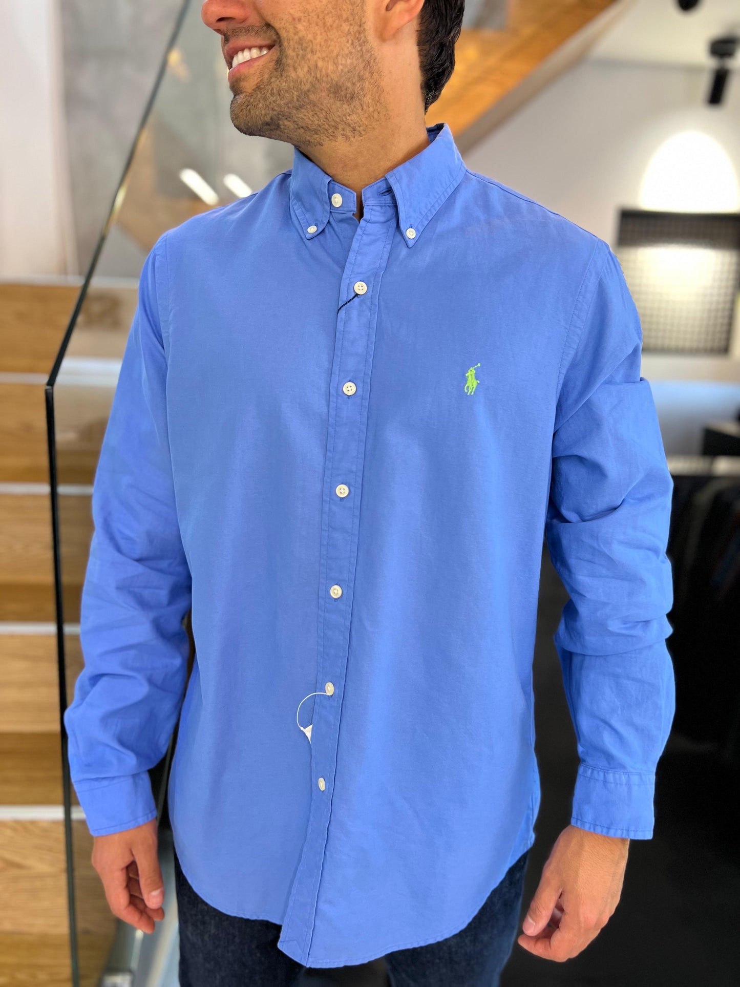 Camisa Polo R.L hombre Oxford Celeste