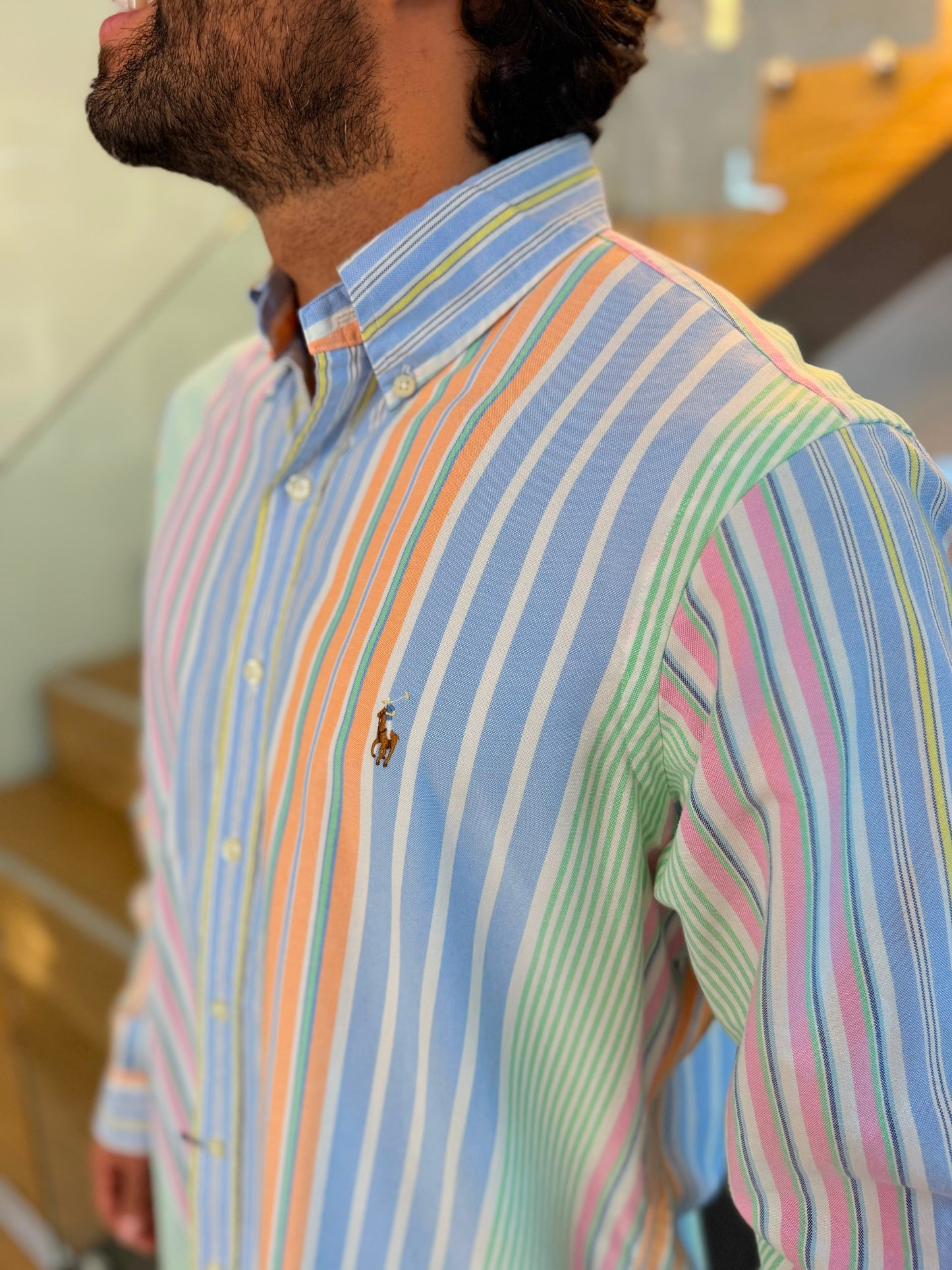 Camisa Polo R.L hombre Oxford Rayas Colores Caballo Multicolor