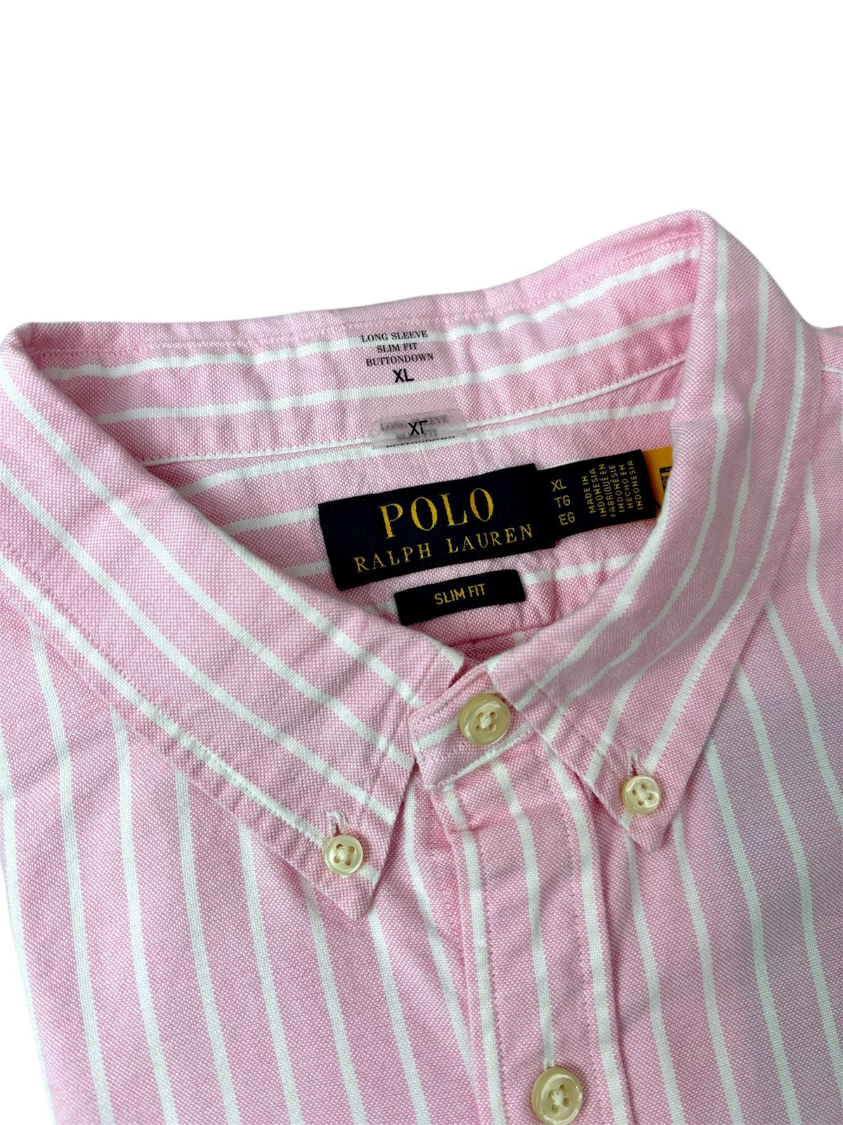 Camisa Polo R.L hombre Oxford Slim Fit Rayas Rosadas
