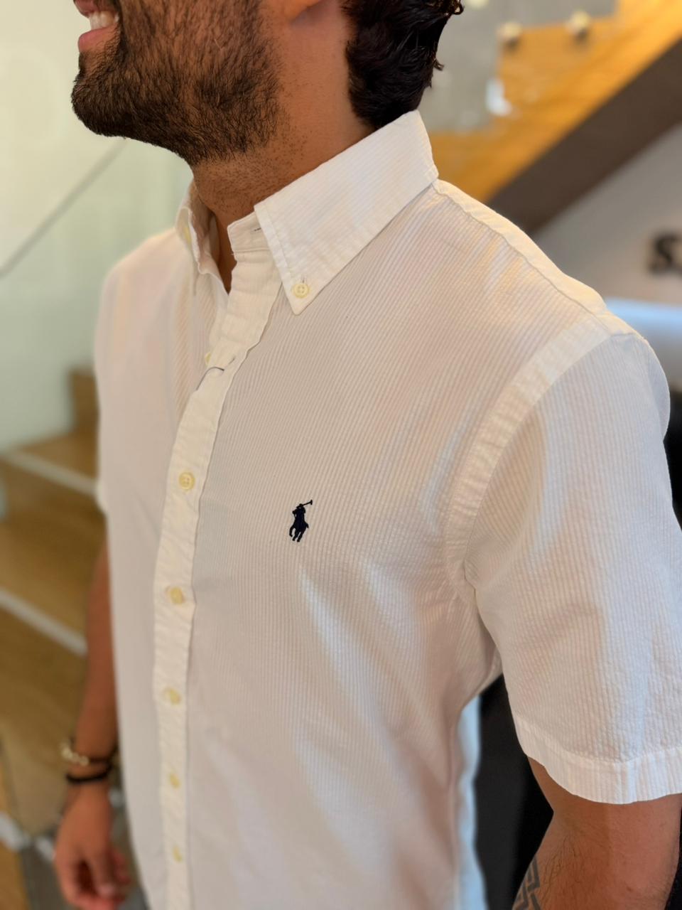 Camisa Polo R.L hombre Galleta Blanca Caballo Negro