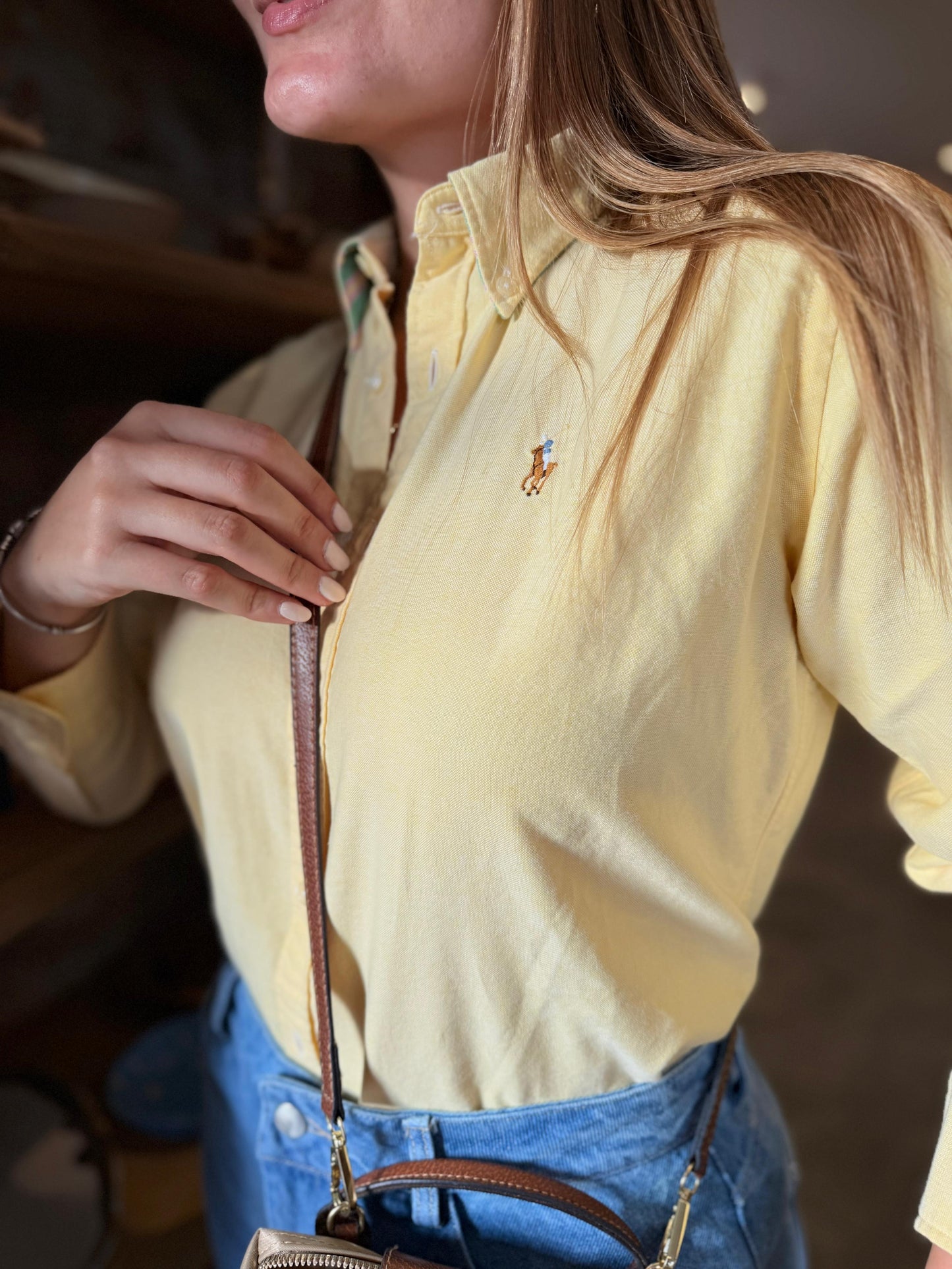 Camisa Polo R.L dama Oxford Slim Fit Amarilla