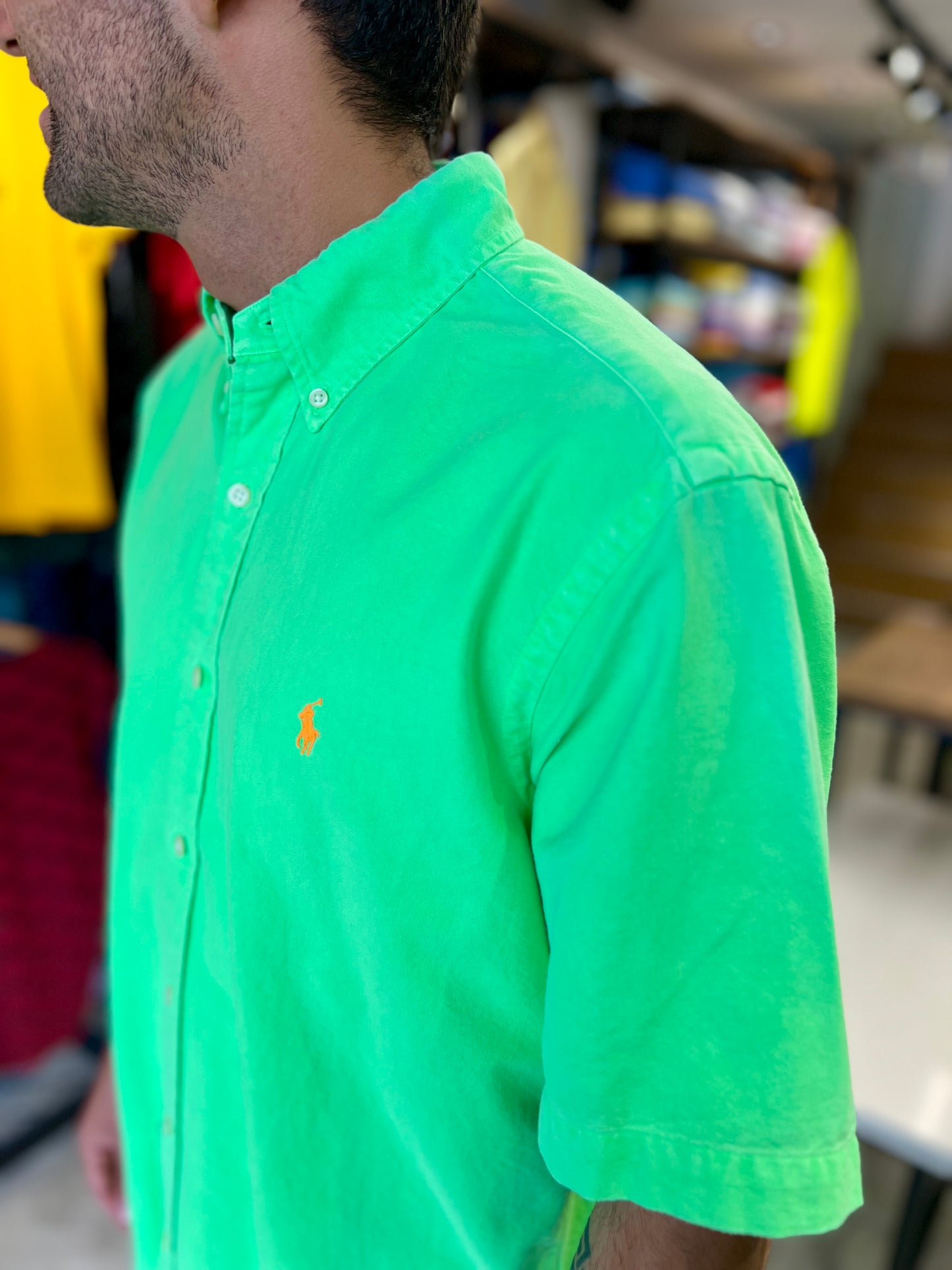 Camisa Polo R.L hombre Verde Manga Corta Oxford