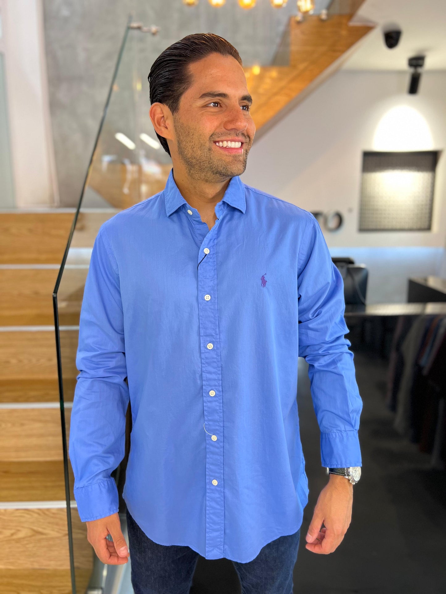 Camisa Polo R.L hombre Algodón Azul