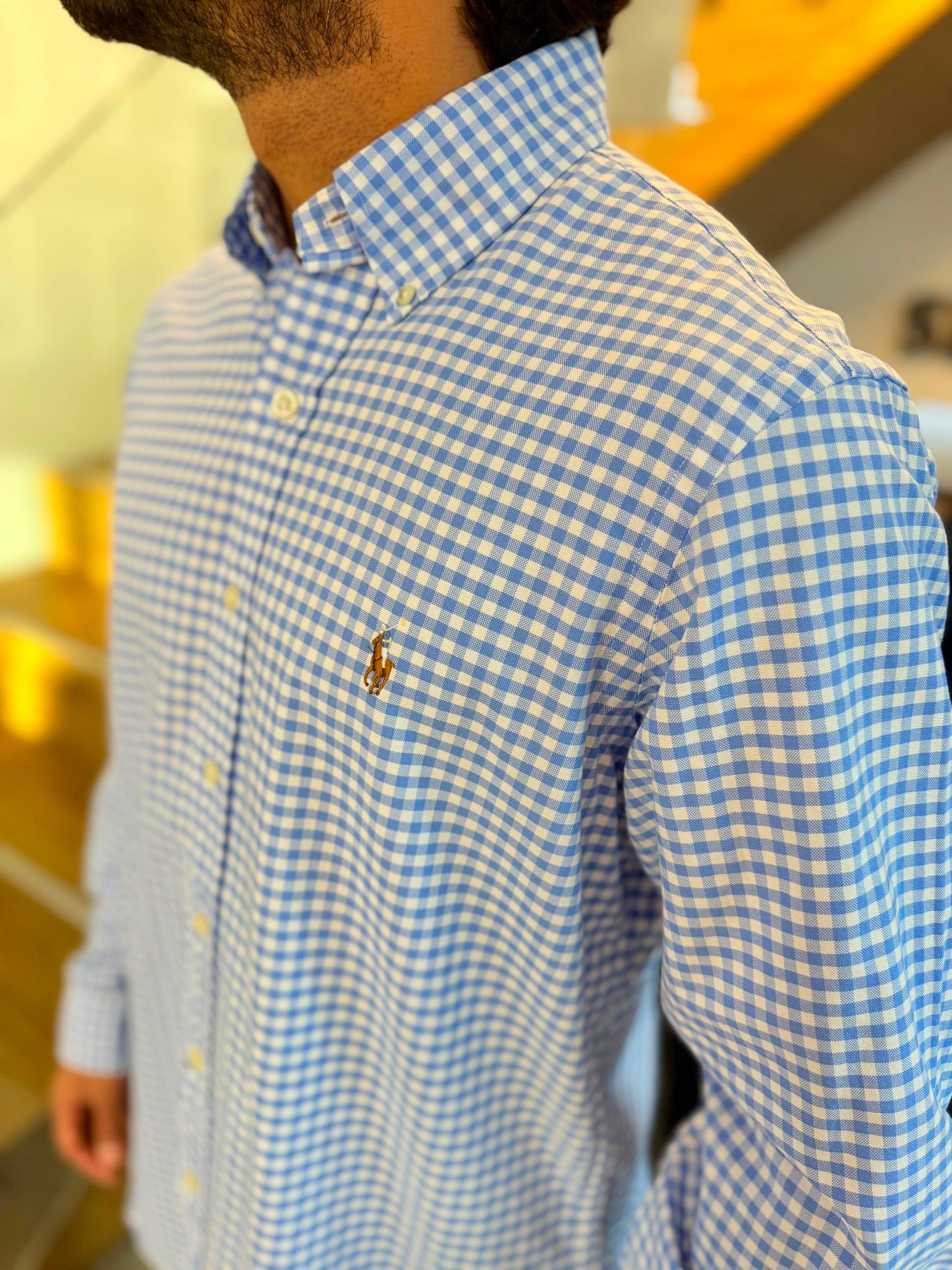 Camisa Polo R.L hombre Oxford Celeste Con Blanco Caballo Multicolor