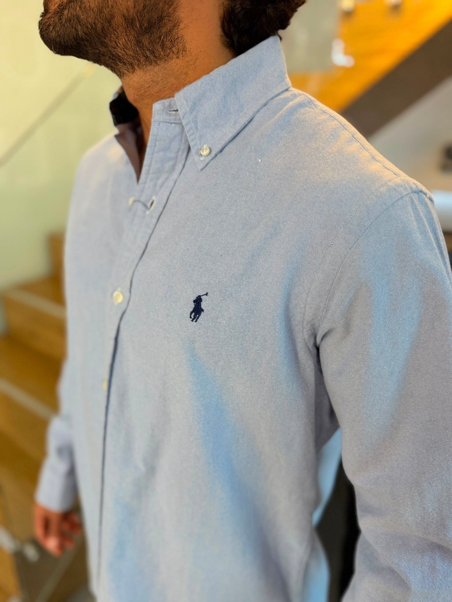 Camisa Polo R.L hombre Algodón Grueso Celeste Caballo Azul