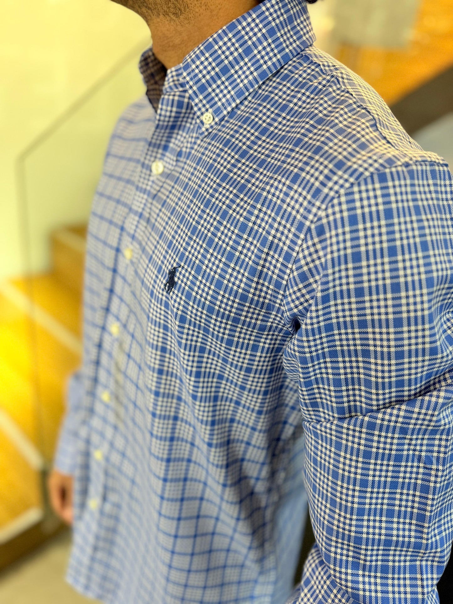 Camisa Polo R.L hombre Algodón Cuadros Azules Caballo Azul