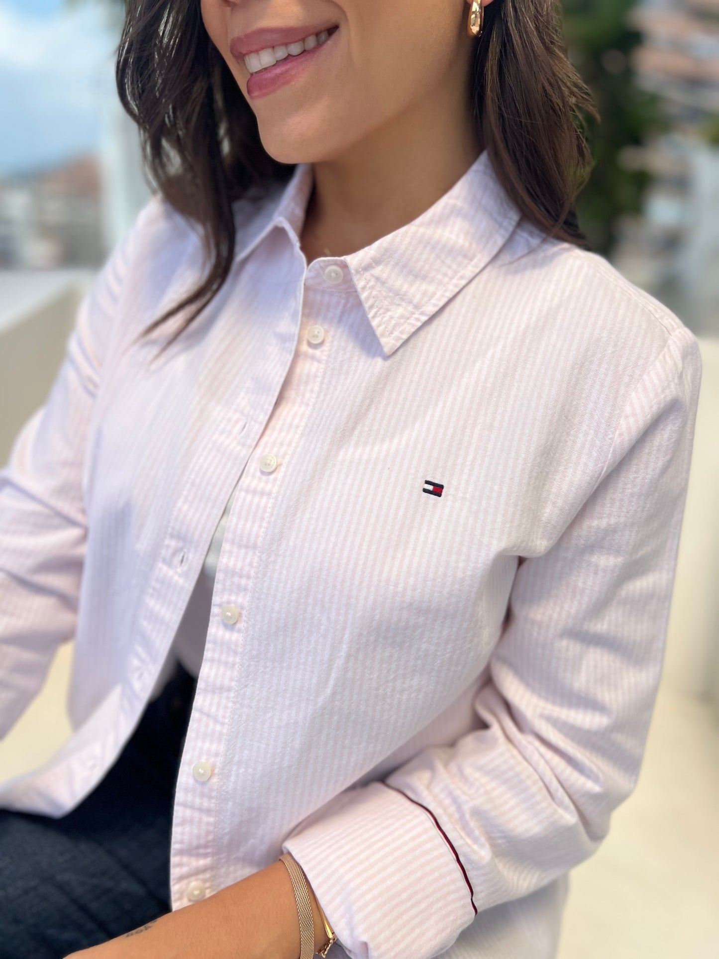 Camisa Tommy Hilfiger Mujer Rosa Oxford