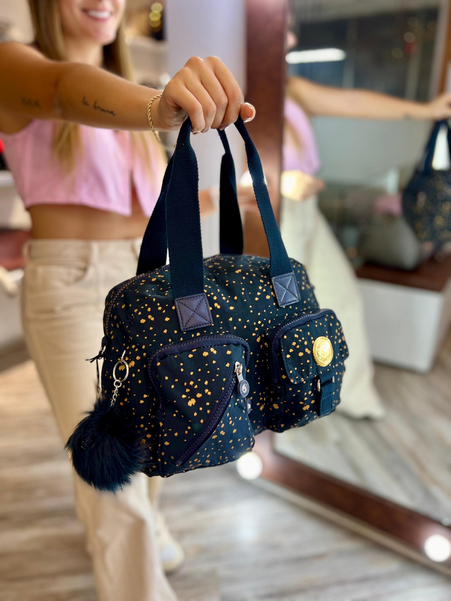 Bolso de Mano Azul Estampado