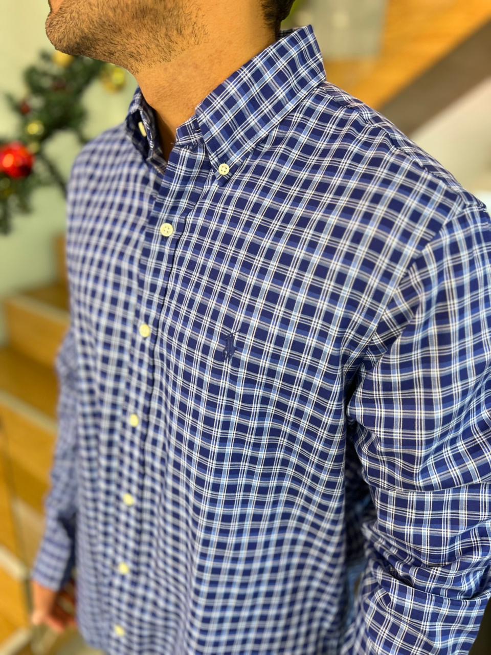 Camisa Polo R.L hombre Algodón Cuadros Azules