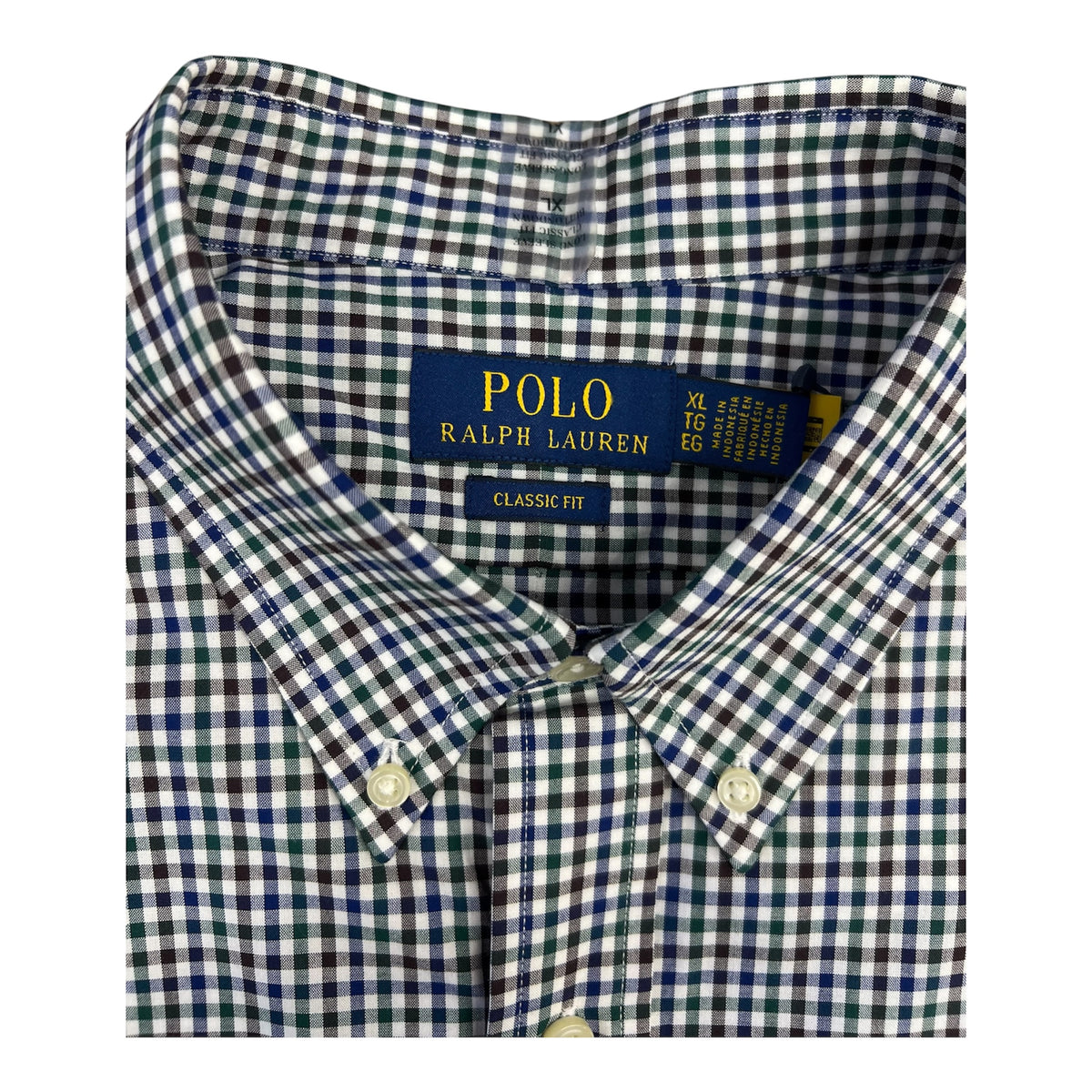 Camisa Polo R.L hombre Algodón Cuadros Verdes Caballo Azul