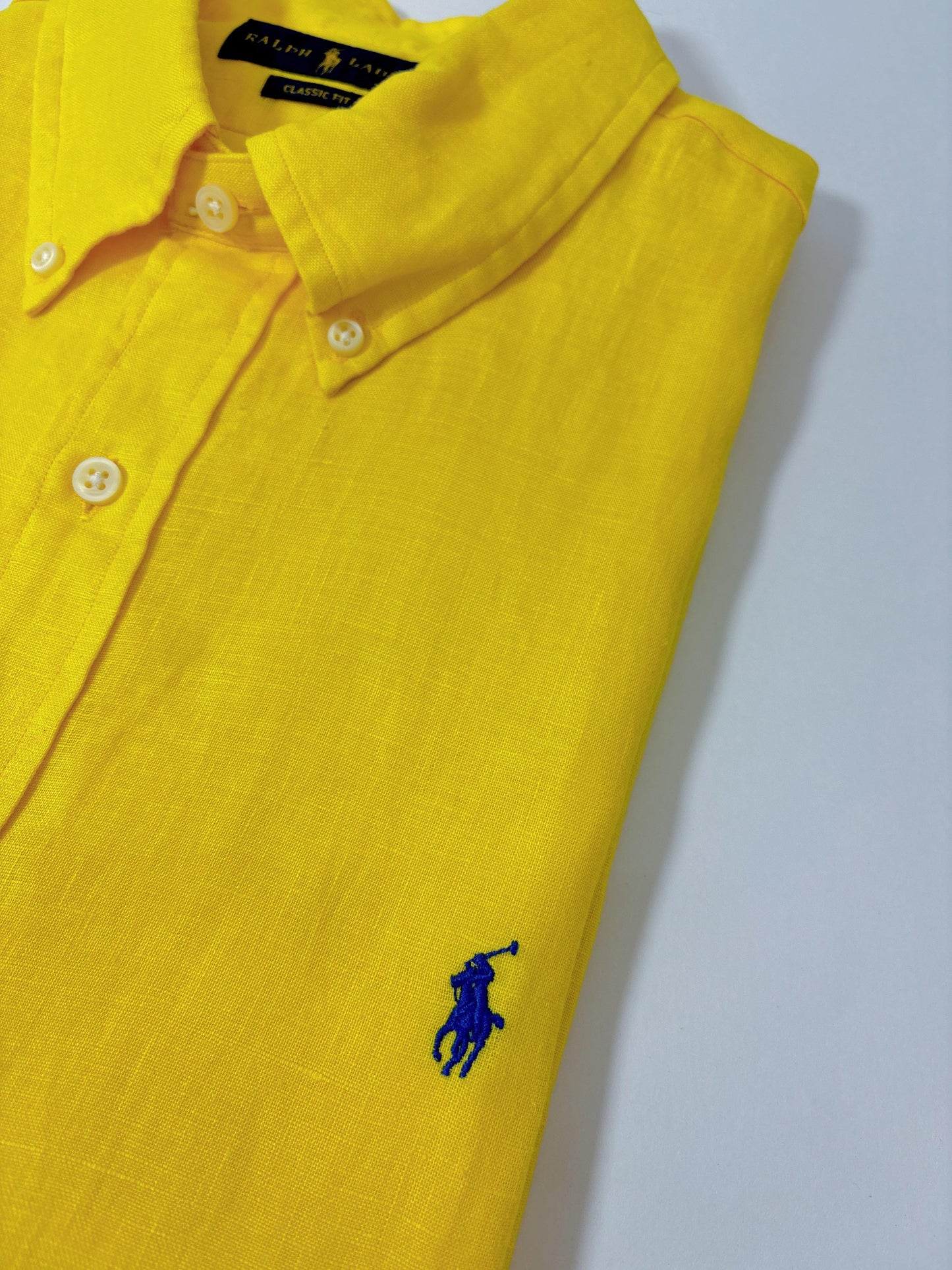 Camisa Polo R.L hombre Manga Corta Amarilla Lino