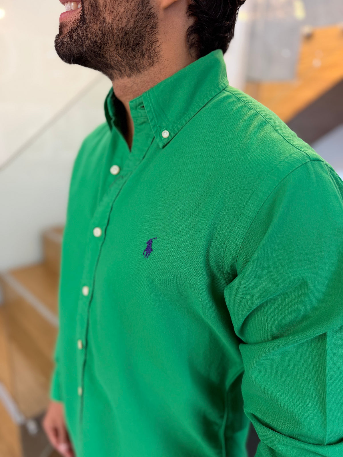 Camisa Polo R.L hombre Oxford Verde Caballo Morado