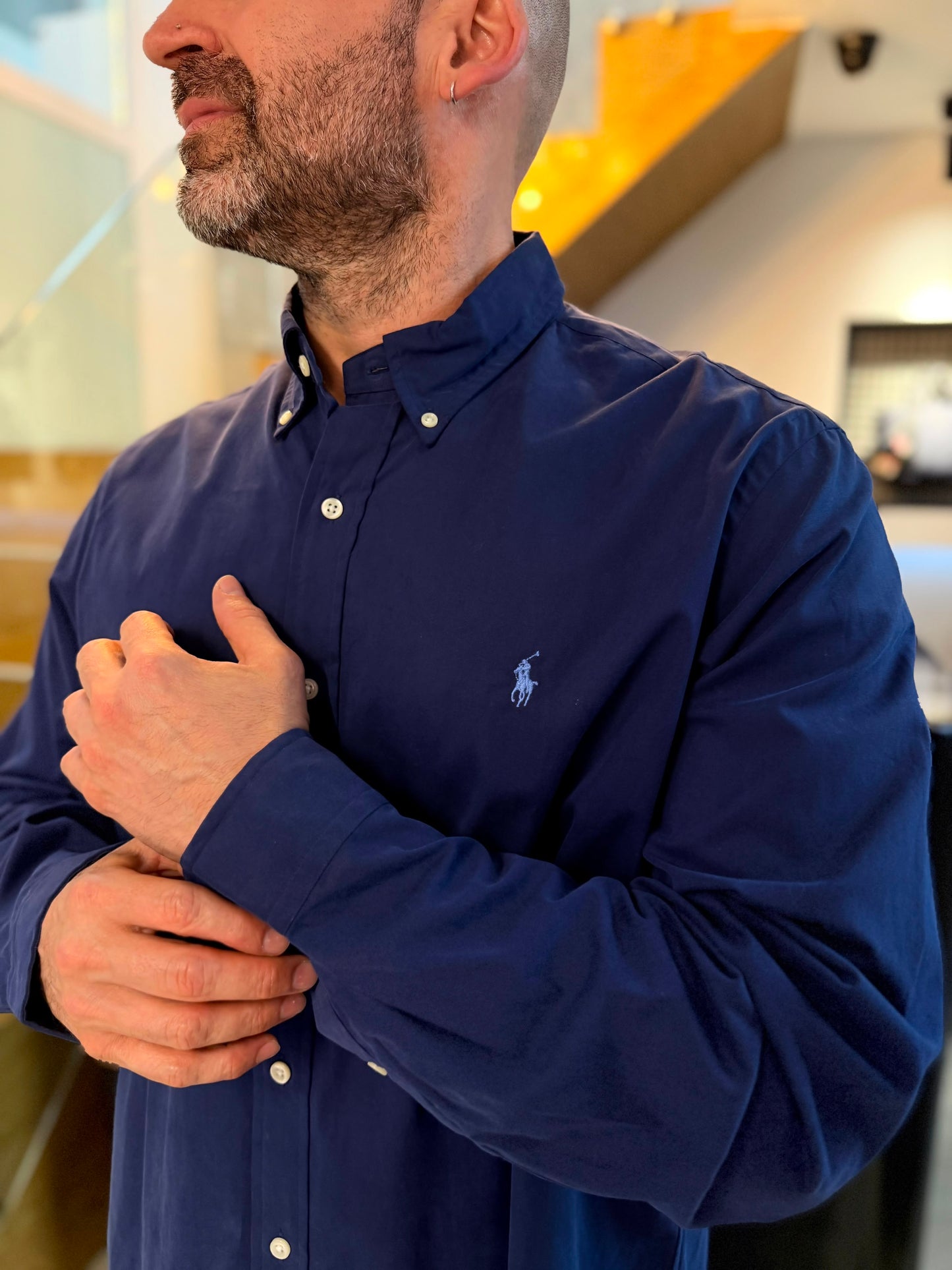 Camisa Polo R.L hombre Algodón Azul Oscuro Caballo Celeste