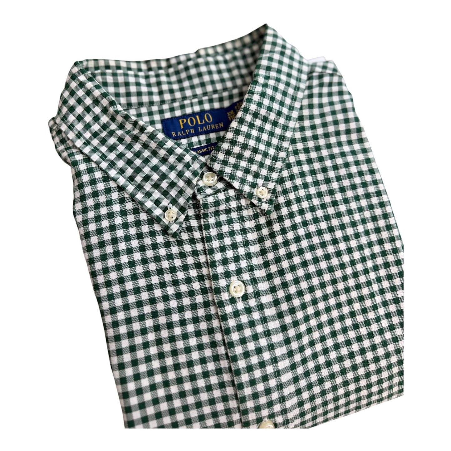 Camisa Polo R.L hombre Oxford Cuadros verdes Con Blanco Caballo Multicolor