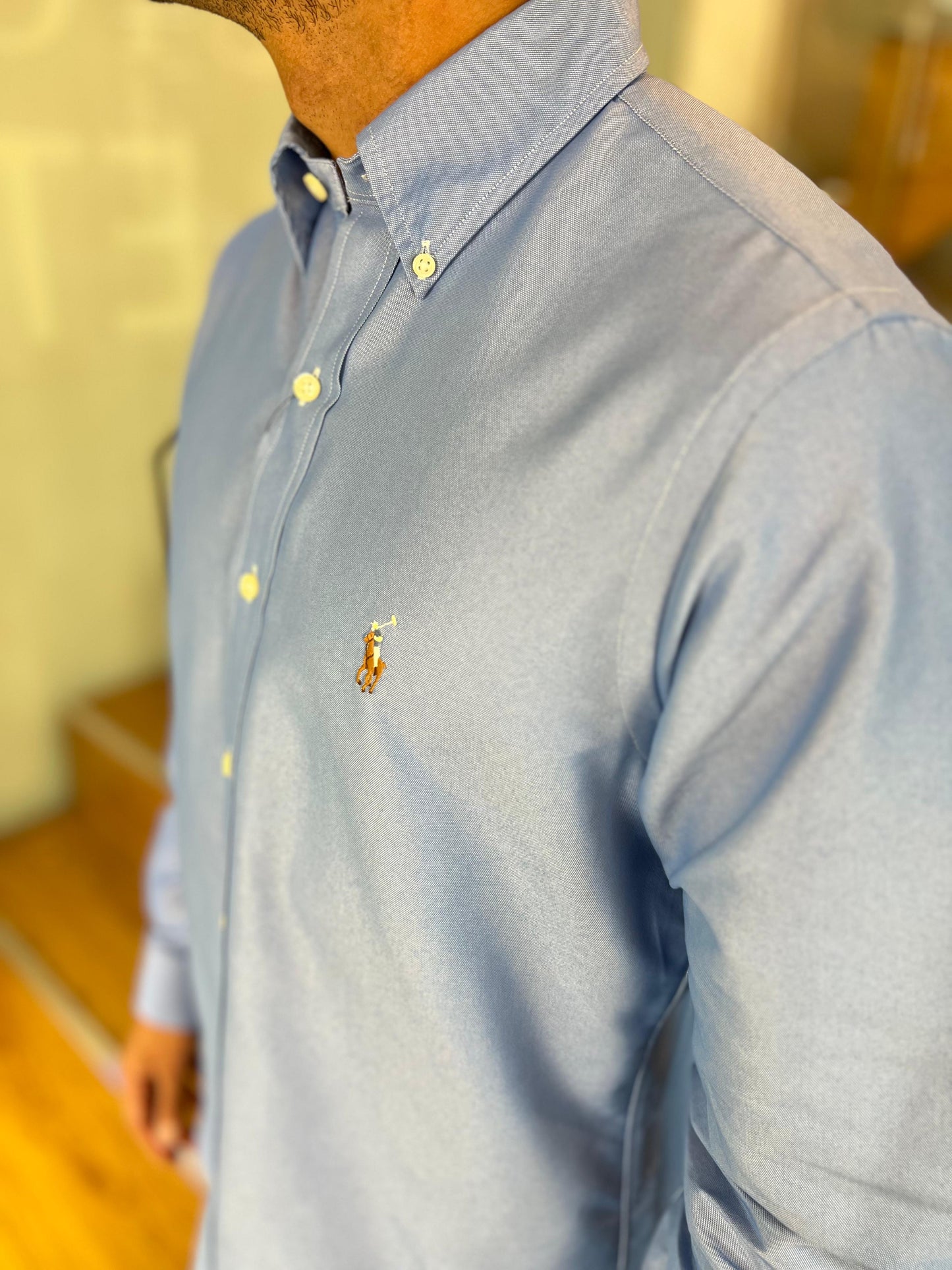 Camisa Polo R.L hombre Algodón Celeste